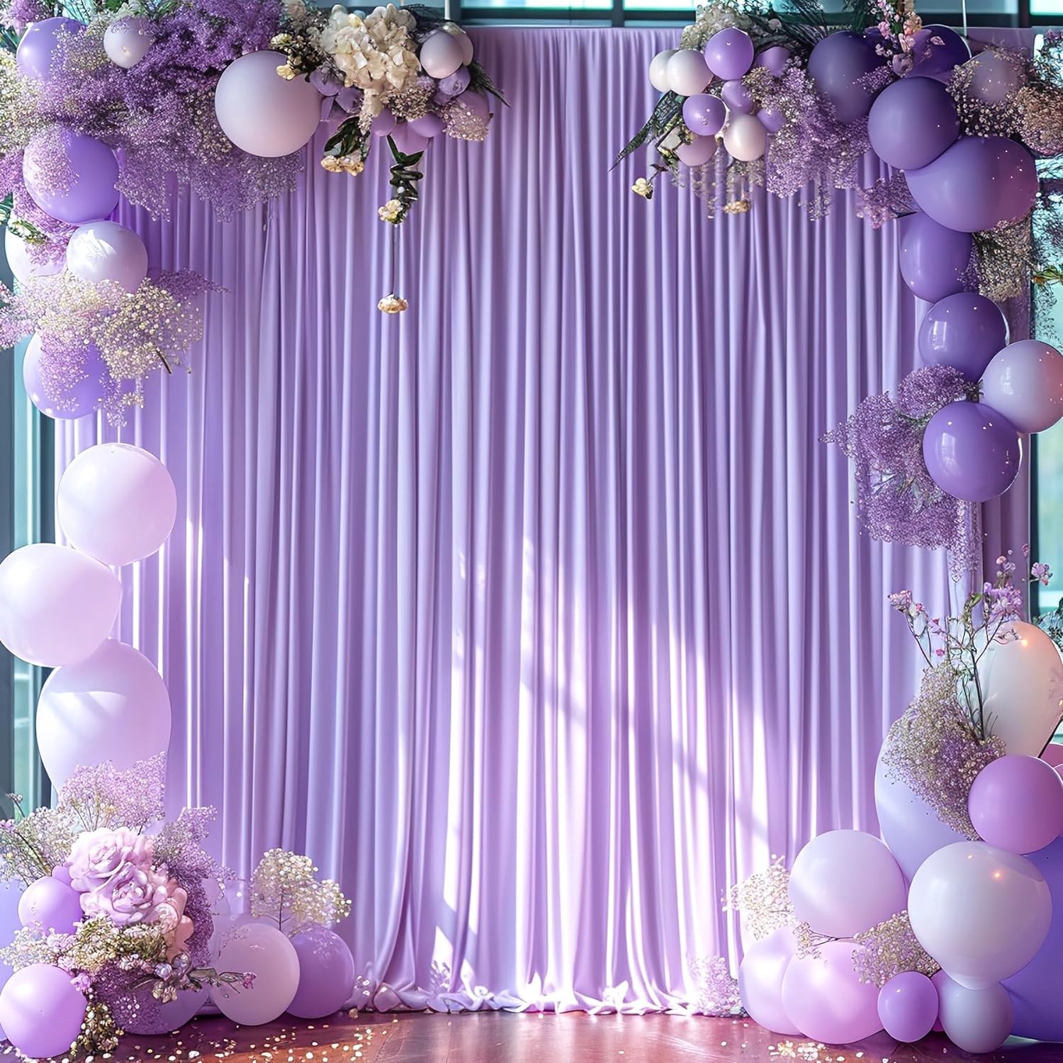 Lavender Wrinkle Free Backdrop Curtain For Parties, Polyester Photo Backdrop Drapes Light Purple Panels Photography Background F