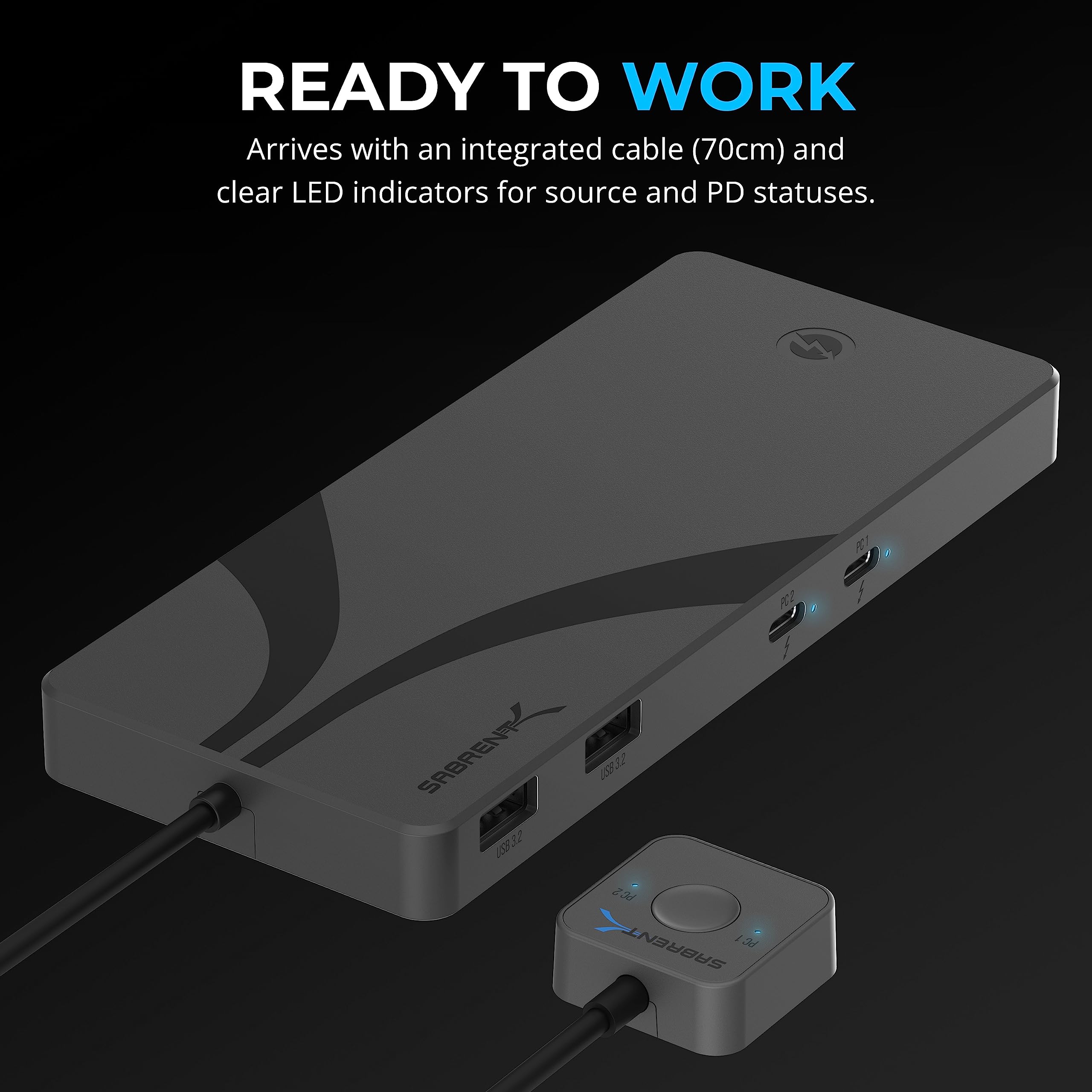 Sabrent Thunderbolt 4 Kvm Switch, Peripheral Sharing With 3X Thunderbolt 4 Usb C 40Gbps, 2X Usb-C Charging 60W (Pd 3.0) | 4X Usb