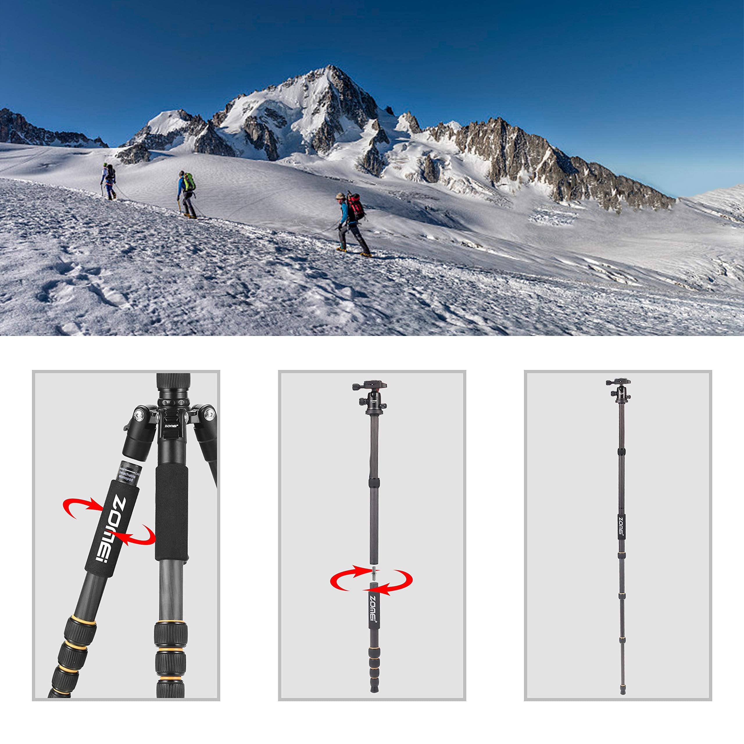 Yessbon Zomei Carbon Fiber Q666C Tripod Heavy Duty Lightweight Travel With 360 Degree Ball Head Compact For Canon Sony, Nikon, S
