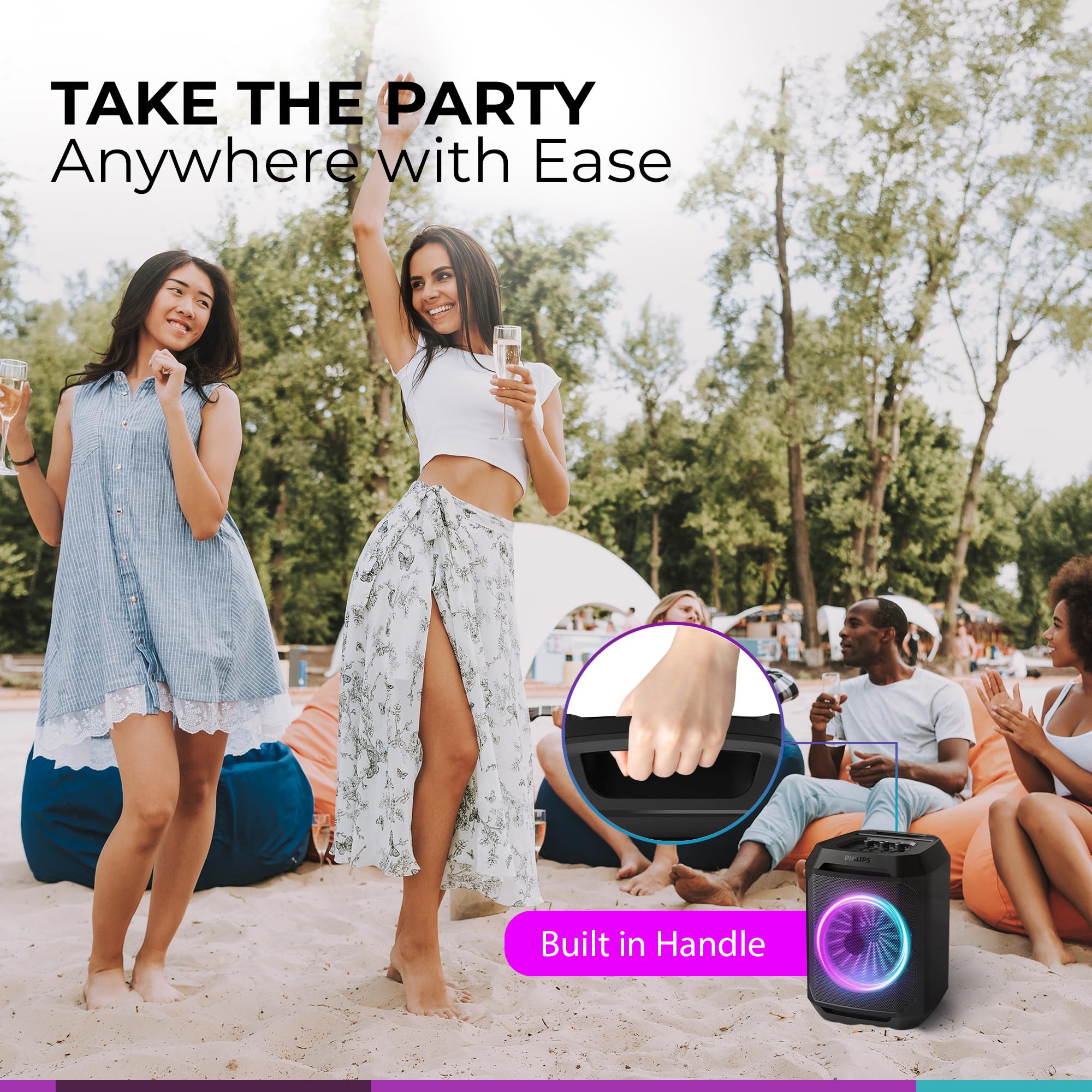 Philips Bluetooth Party Speaker, Dynamic Bass Boost, Bluetooth And Aux In, Karaoke Microphone Input, Wireless Pairing For Stereo