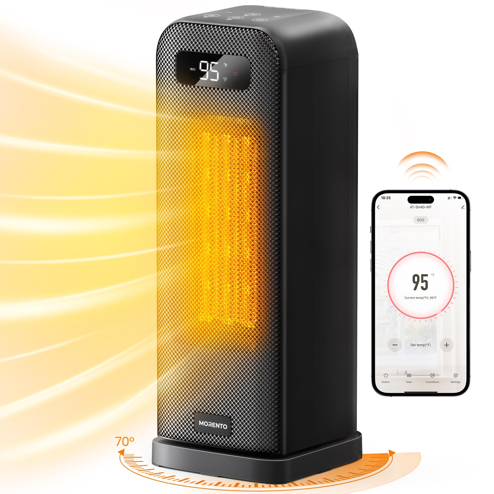 Morento Space Heaters For Indoor Use, Smart Space Heater, Wi Fi & Voice Control, Portable Heater With Thermostat, 1500W Electric