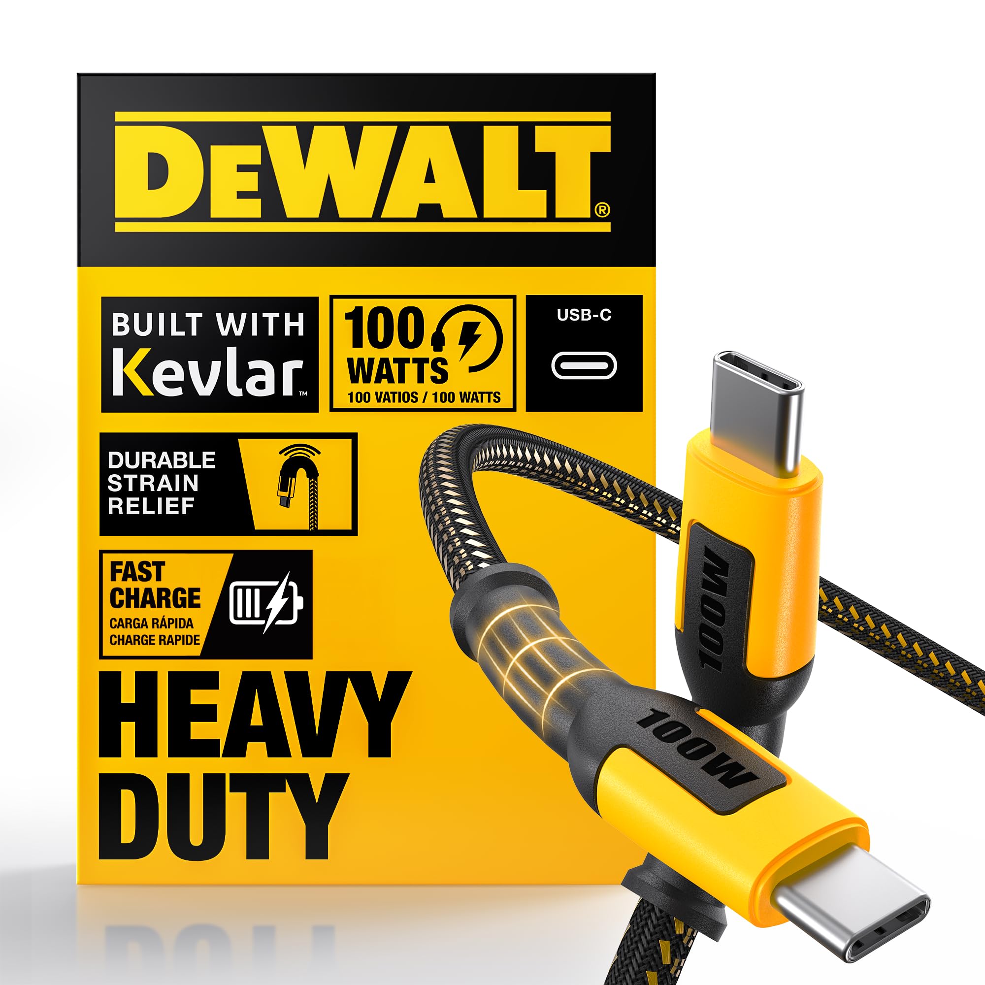 Dewalt Heavy Duty 100W Usb C Cable, Jobsite 100 Watt Usb C Cable, High Speed Type C To Type C, Fast Charge Pd Usbc Fast Charging Cord For Iphone 16/15 Plus Pro Max, Macbook, Ipad, Samsung Galaxy, 4 Ft