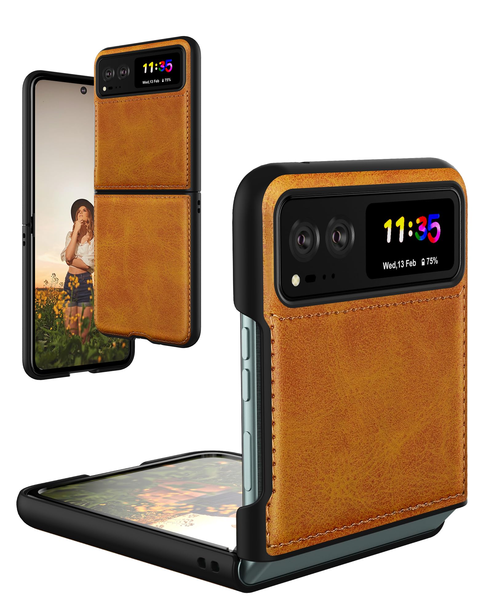 Foluu for Motorola Razr 2023 Case, Leather + Hard PC Shell, Ultra Thin Slim, Durable Protective Phone Cover, Yellow