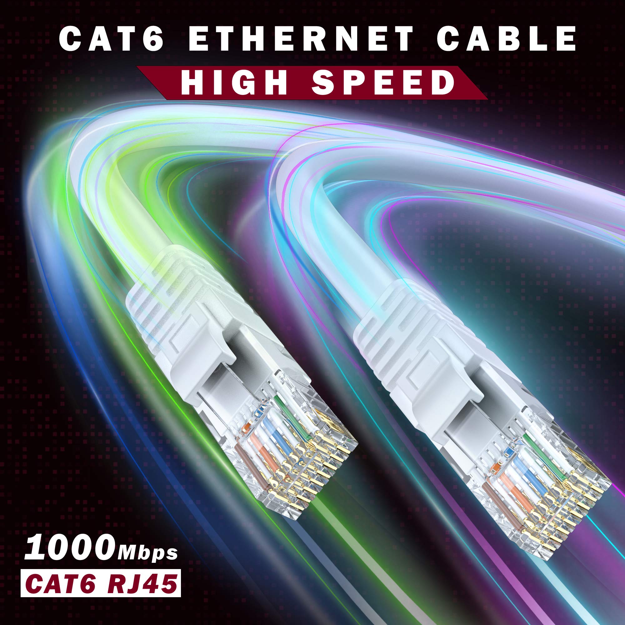 Maximm Cat 6 Ethernet Cable 150 Ft, 100% Pure Copper, Cat6 Cable Lan Cable, Internet Cable, Patch Cable And Network Cable   Utp (White) 150 Feet
