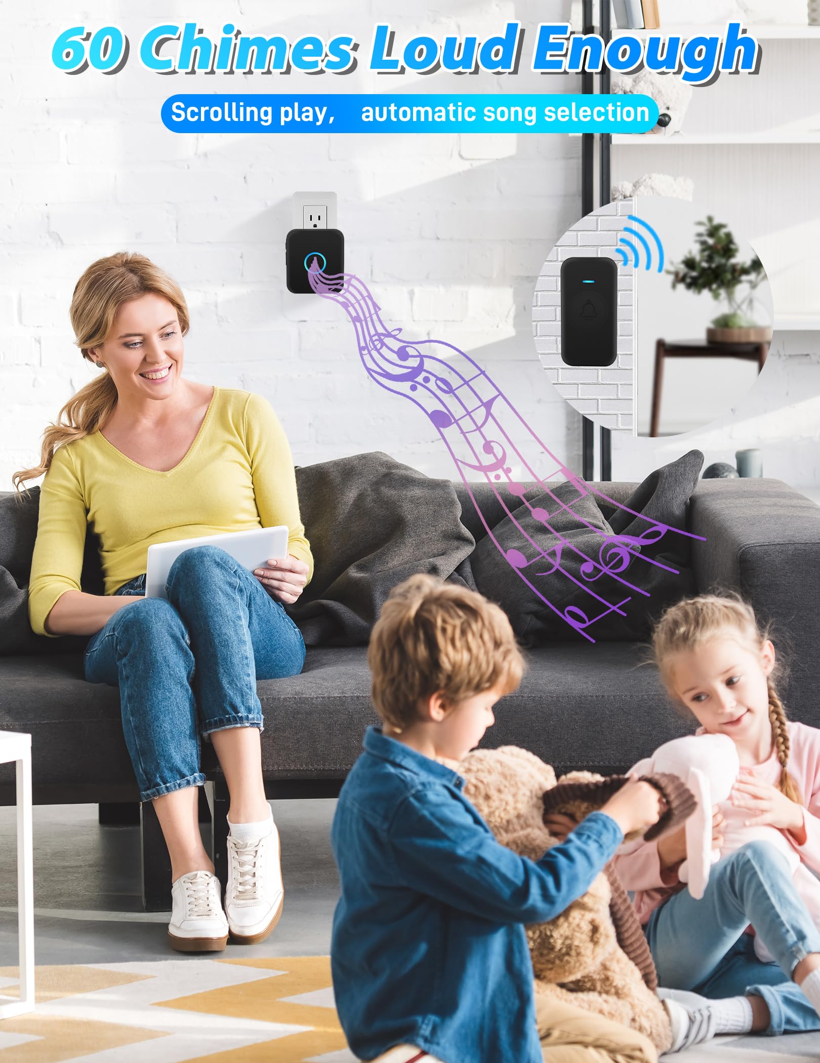 Fovksuc Wireless Doorbell, Waterproof Door Bell With 60 Chimes, 5 Volume Levels & Mute Mode, Loud Door Bell Ringer Wireless For