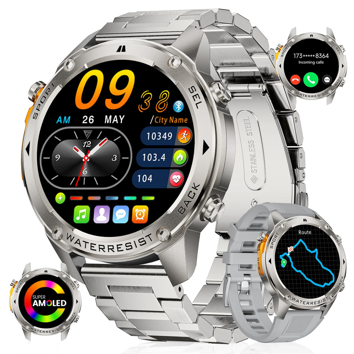 Lige Gps Military Smart Watch For Men, Compass Gps Tracking Watches, 170+ Sport Modes Fitness Tracker Watch, 1.43 ' ' Amoled Sma