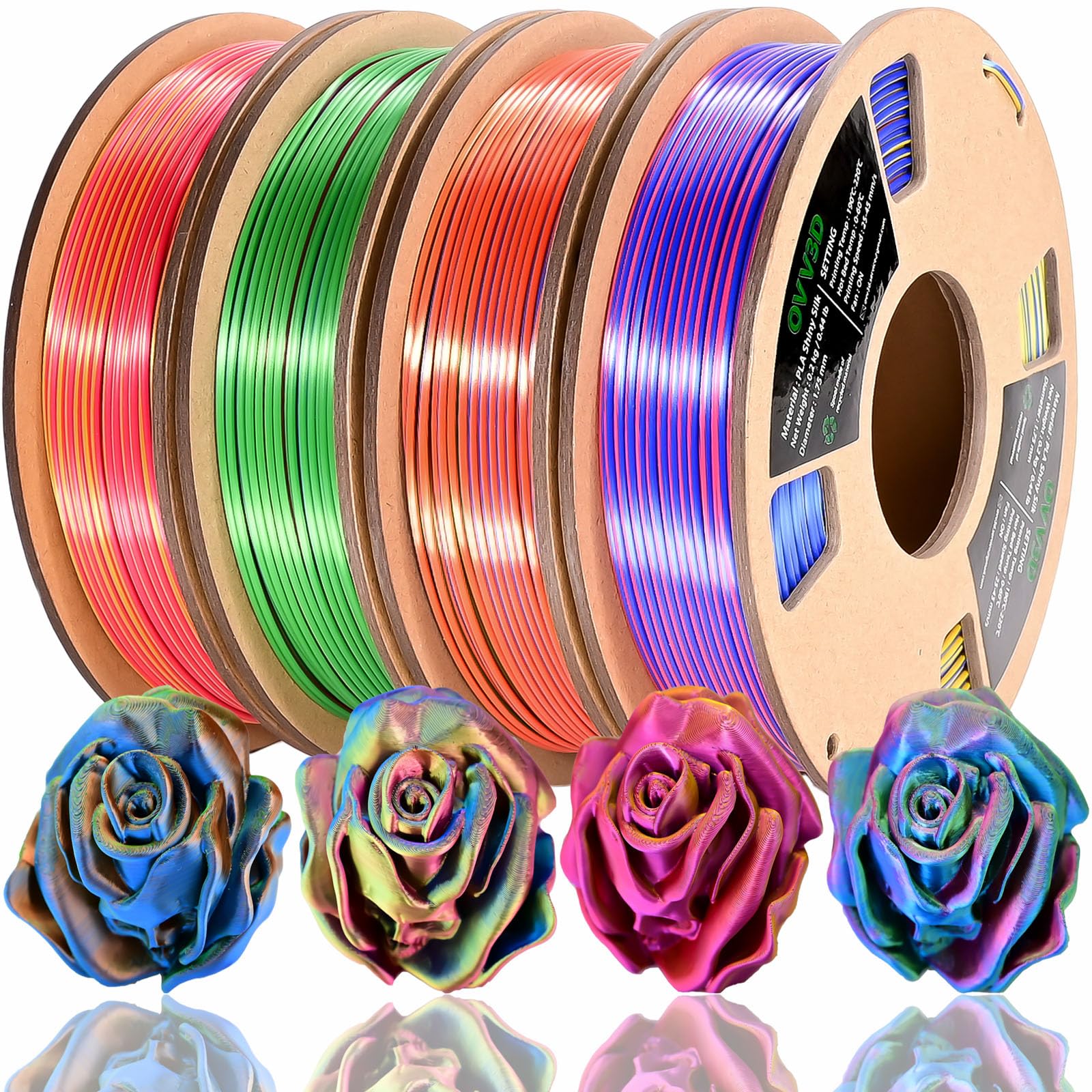 Pla Filament 1.75Mm, Tri Colors 3D Printer Filament, Rainbow Pla Filament Bundle, Coextrusion 3D Filament With Silk Pla Color Ch