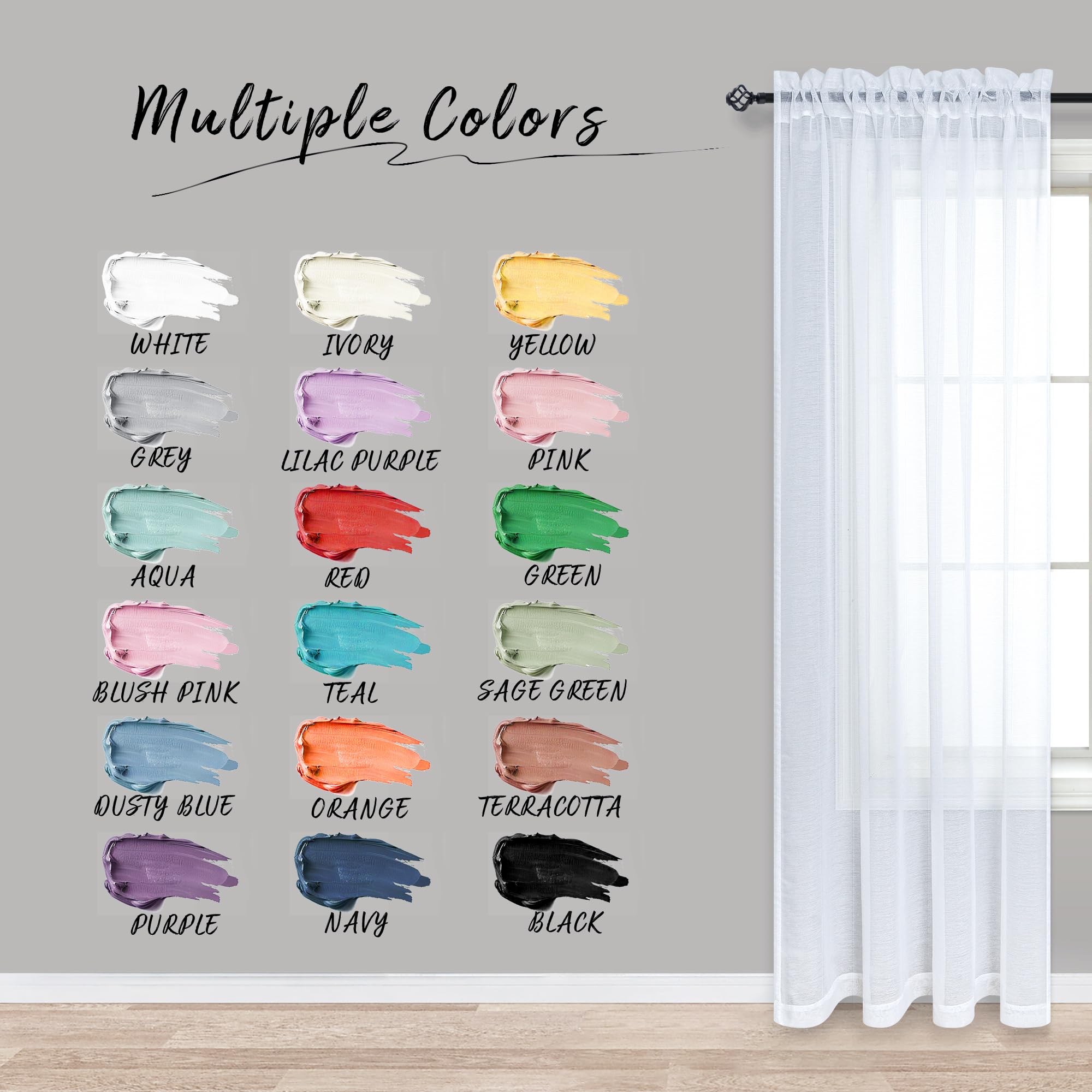 45 Inch Length Sheer Curtains White For Bathroom Windows 2 Panels Set Rod Pocket Small Transparent Short Curtains For Bedroom Ki