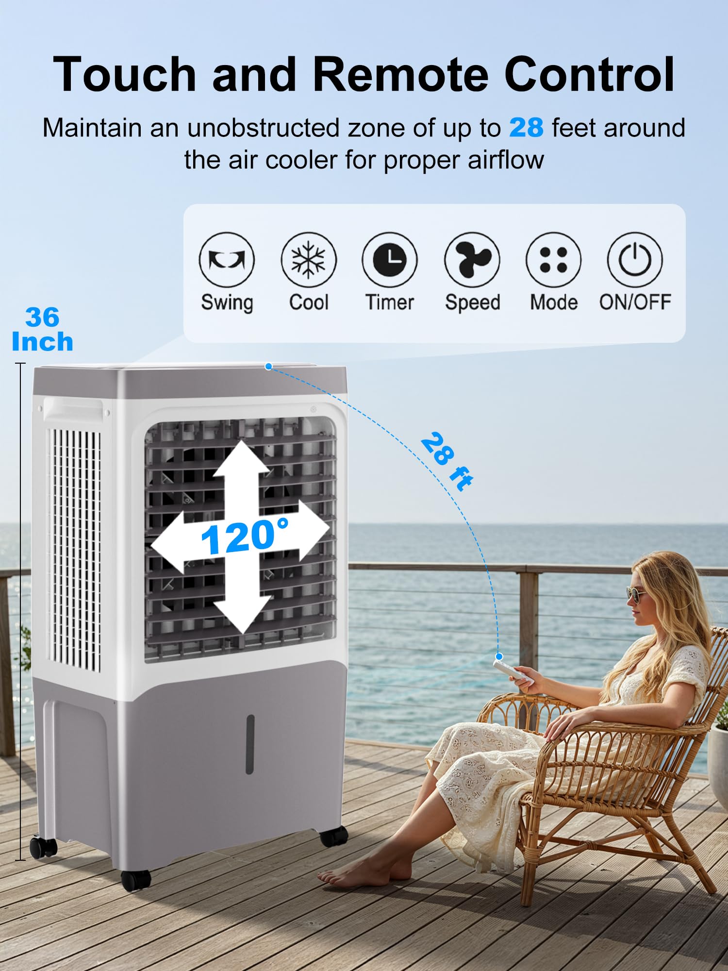 Uthfy Swamp Cooler, 2800 Cfm Evaporative Air Cooler With 7 Gal Water Tank, 4 Ice Packs, Remote, 12 H Timer, 120 Oscillation, Por