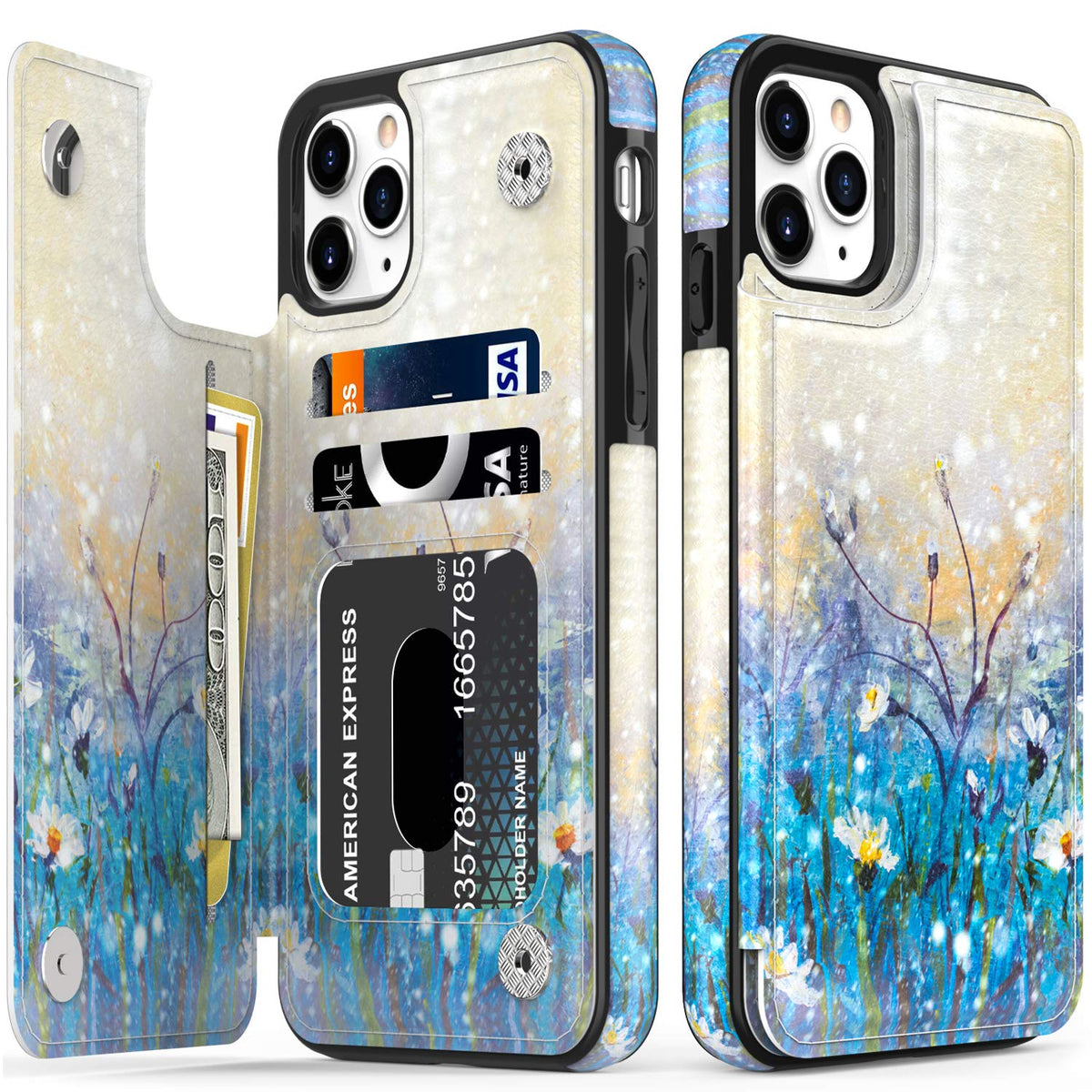 Leto Iphone 12 Pro Max Case,Folio Leather Wallet Case Cover With Fashion Flower Designs For Girls Women,Card Slots,Protective Ph