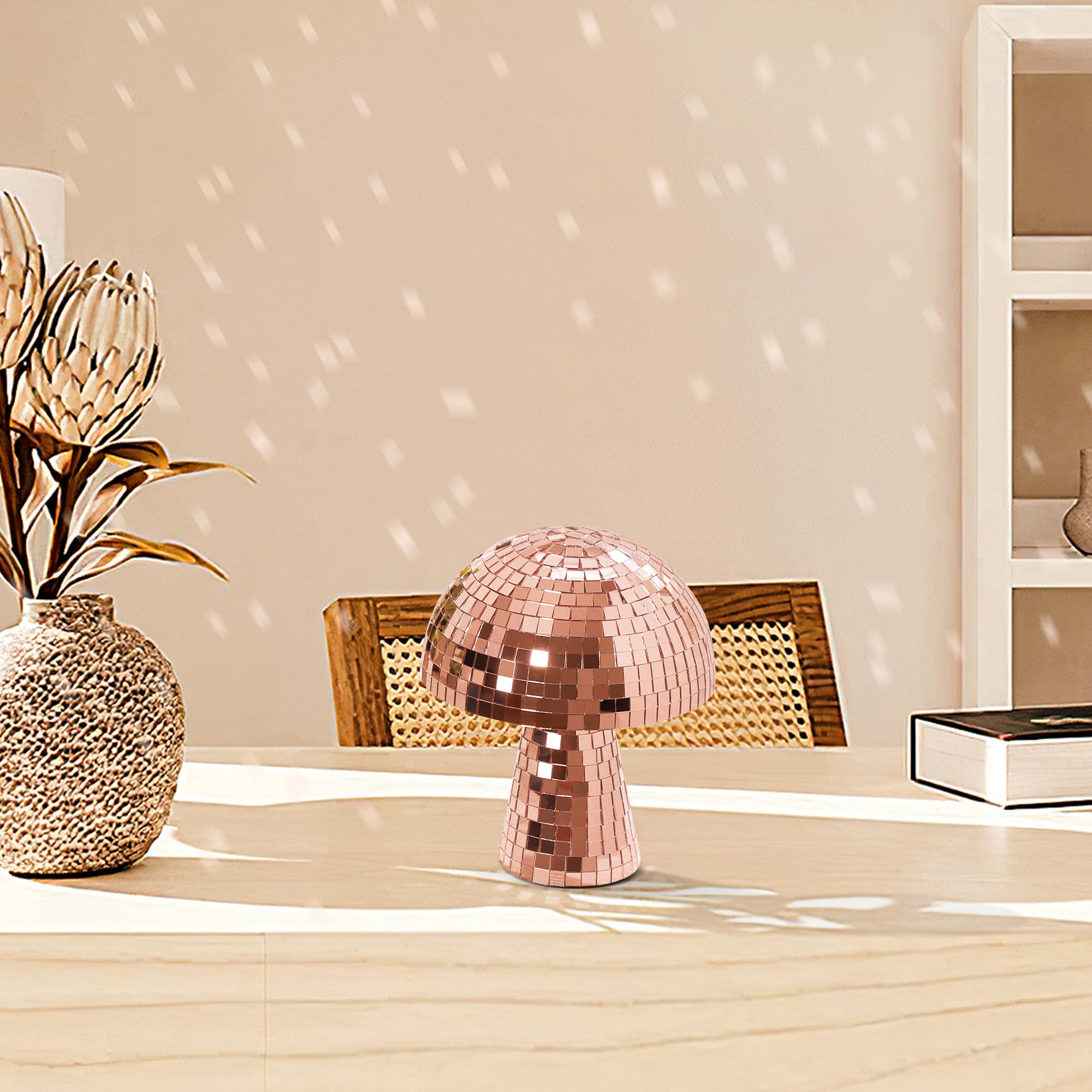 Hjandhj 7 Inch Rose Gold Mushroom Disco Ball, Mushroom Disco Ball Reflective Mirror Ball For Wedding Party Room Bar Decor