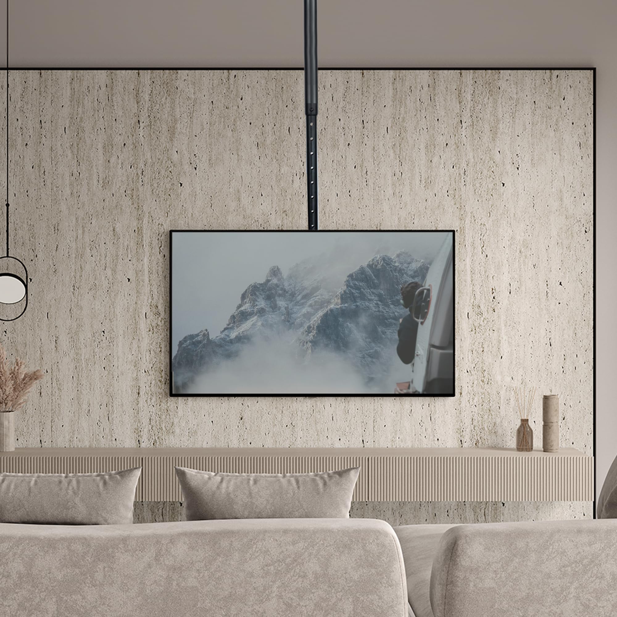 VIVO Ceiling TV Mount for 37 to 90 inch Screens, Telescoping Height Adjustment with 5ft Extension Pole, Fits Pitched/Vaulted Roof, VESA up to 800x400, Black, MOUNT VC90 5