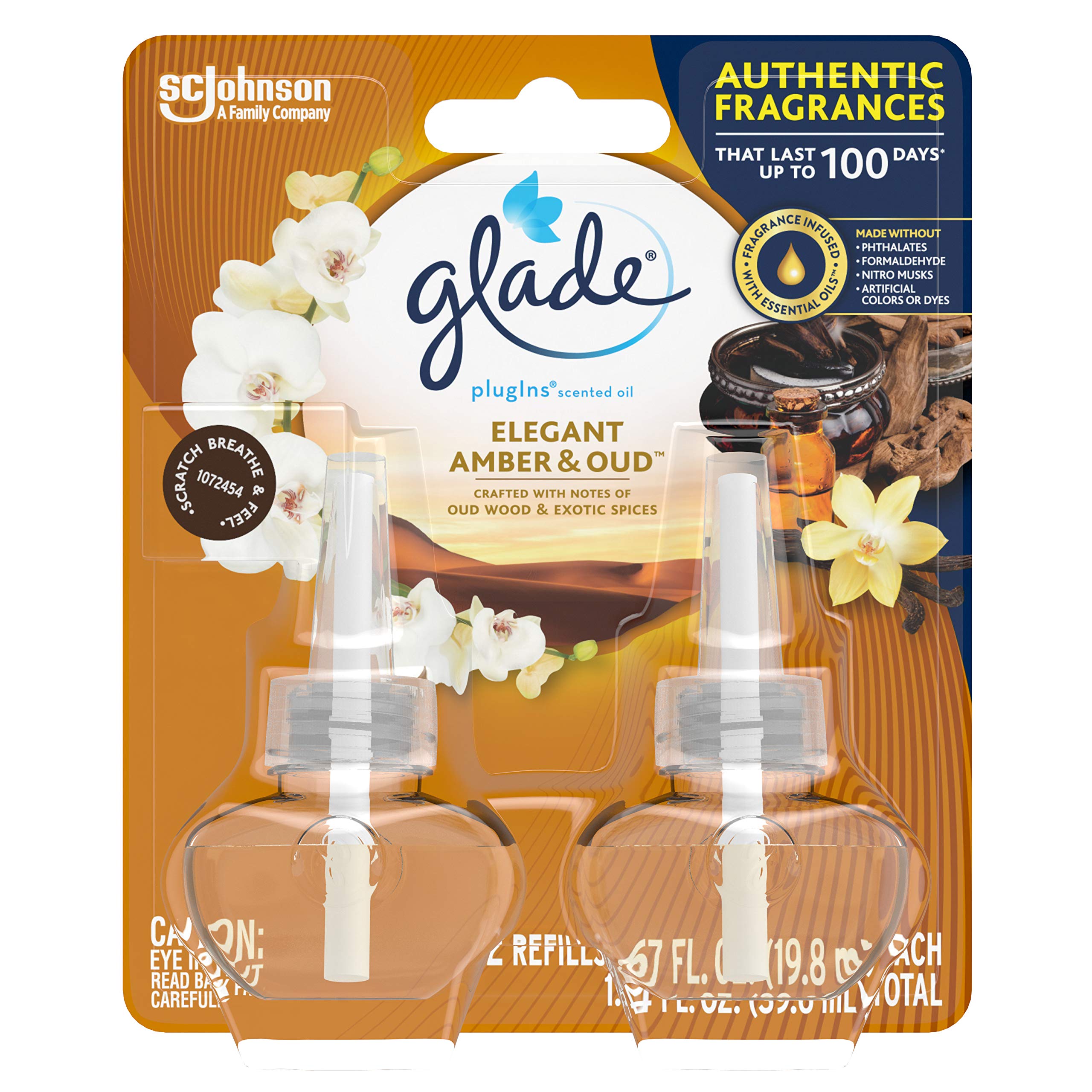 Glade Elegant Amber & Oud Plugins Scented Oil Air Freshener Refills   2Ct/1.34 Fl Oz