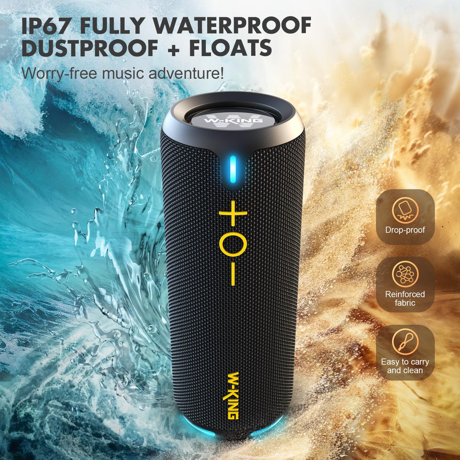 W King Bluetooth Speaker, Ipx7 Waterproof Portable Speaker Bluetooth Wireless Loud With Dual Voice Coil, Customized Eq App/Deep Bass, 40W 360� Sound Outdoor Shower Speaker, Party Lights/V5.3/Tf/Aux