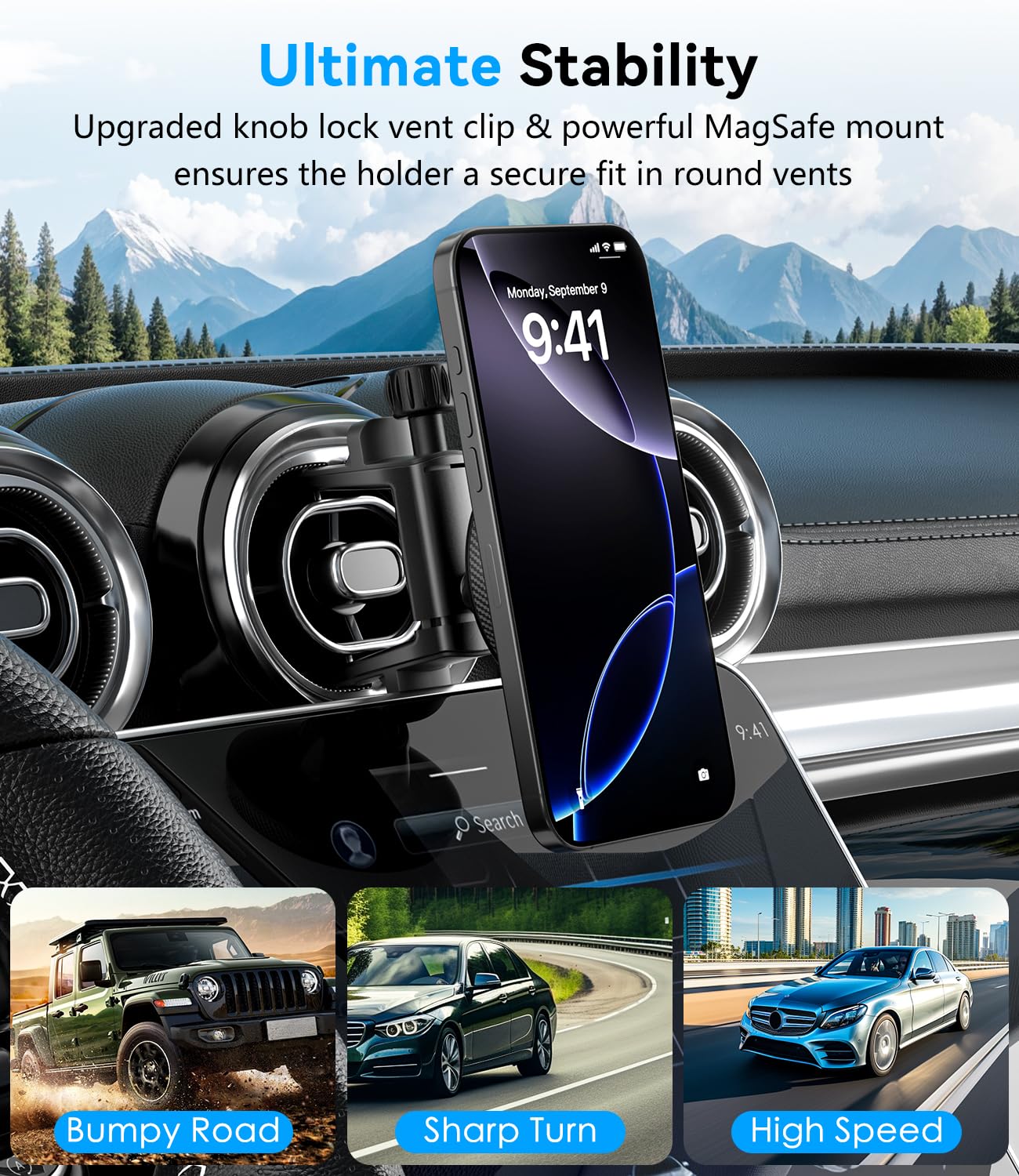 Alafly Compatible With Magsafe Car Mount For Mercedes Benz A/B/C/E/G/Gla/Glk Round Air Vent, Strong Magnetic Phone Holder For Ip