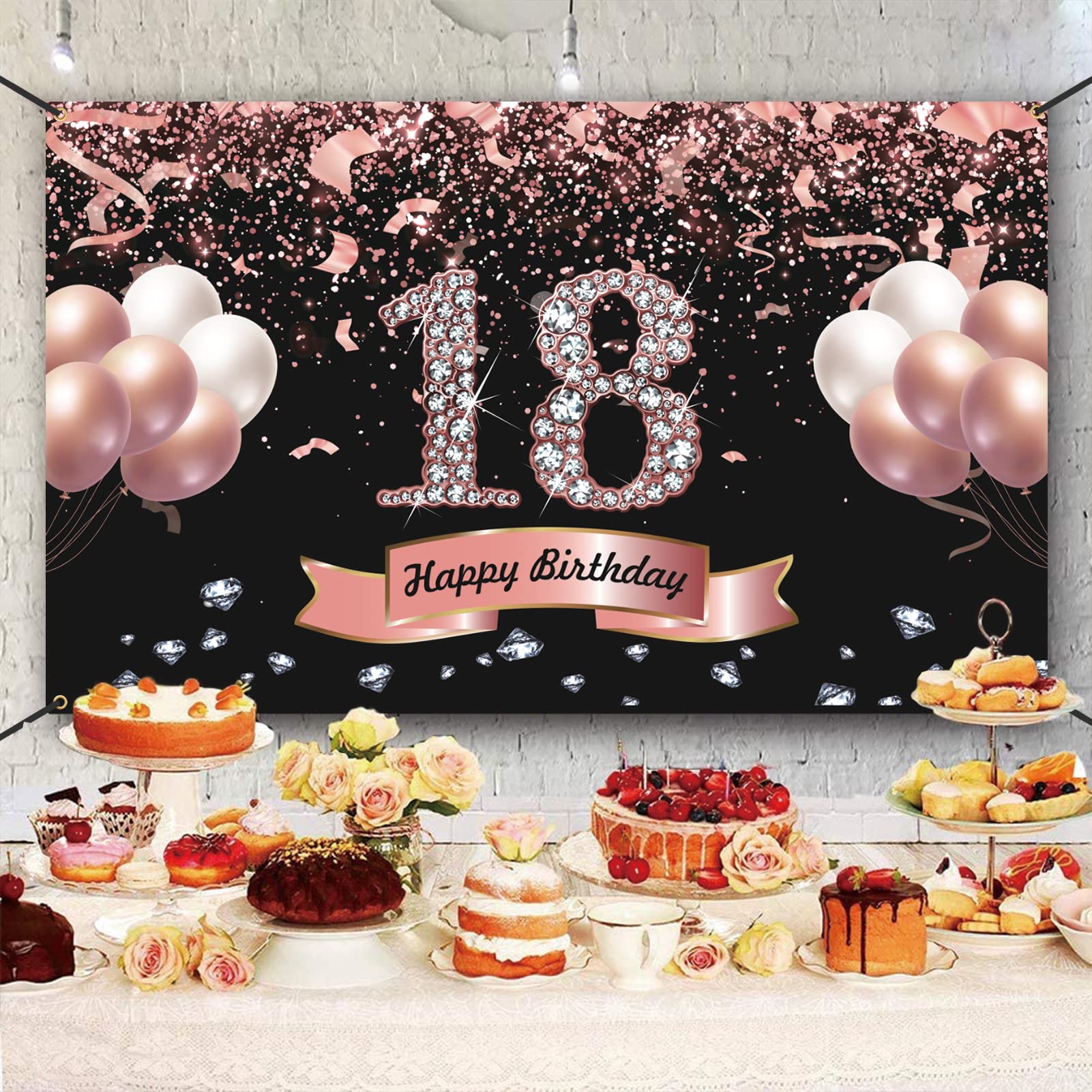 Trgowaul 18Th Birthday Decorations For Girls   Rose Gold 18Th Birthday Backdrop For Her 5.9 X 3.6 Fts 18Th Birthday Party Suppil