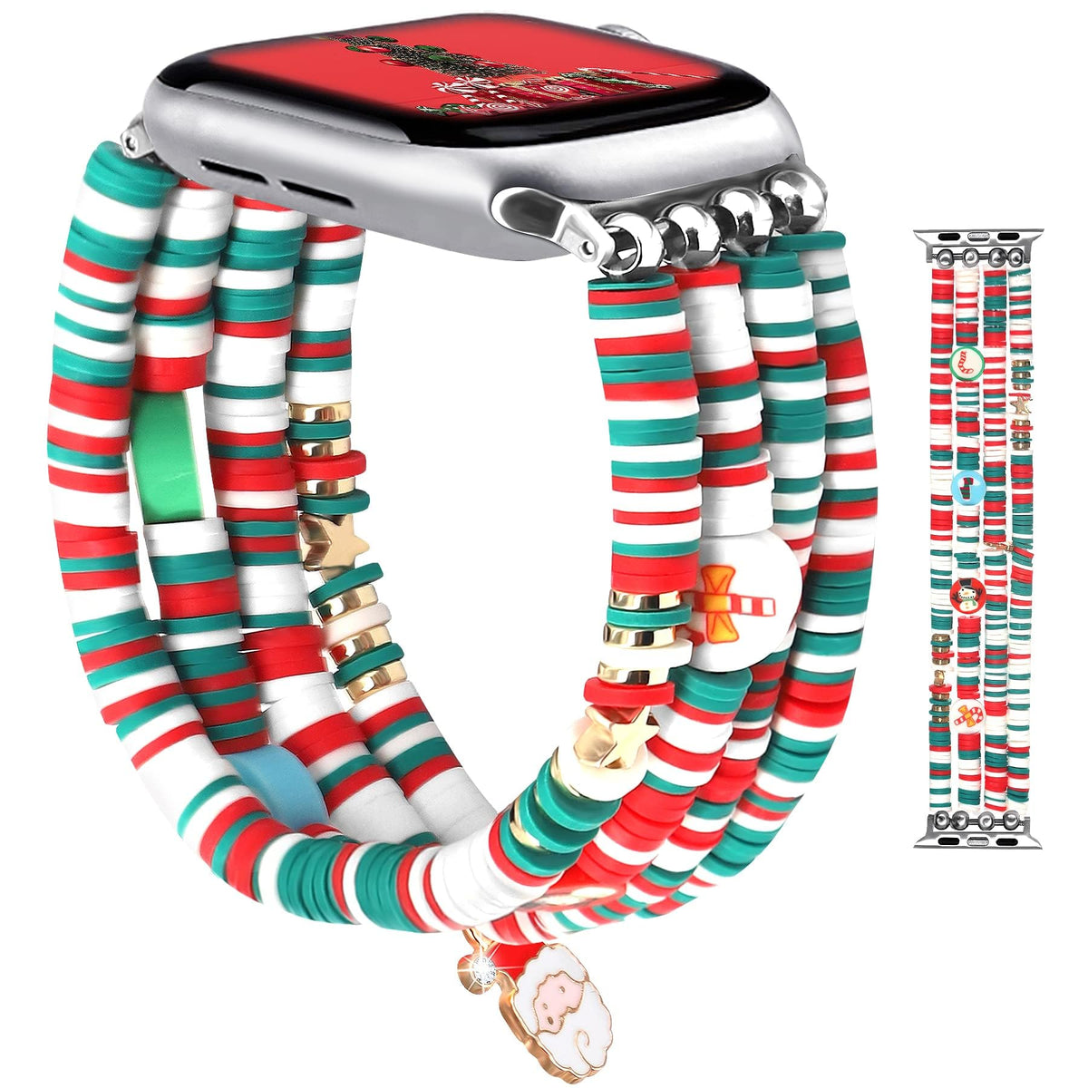 Jr.Dm Christmas Holiday Watch Band Compitable With Apple Watch 40Mm 38Mm 41Mm 44Mm 42Mm 45Mm 46Mm Women Cute Handmade Beaded Str