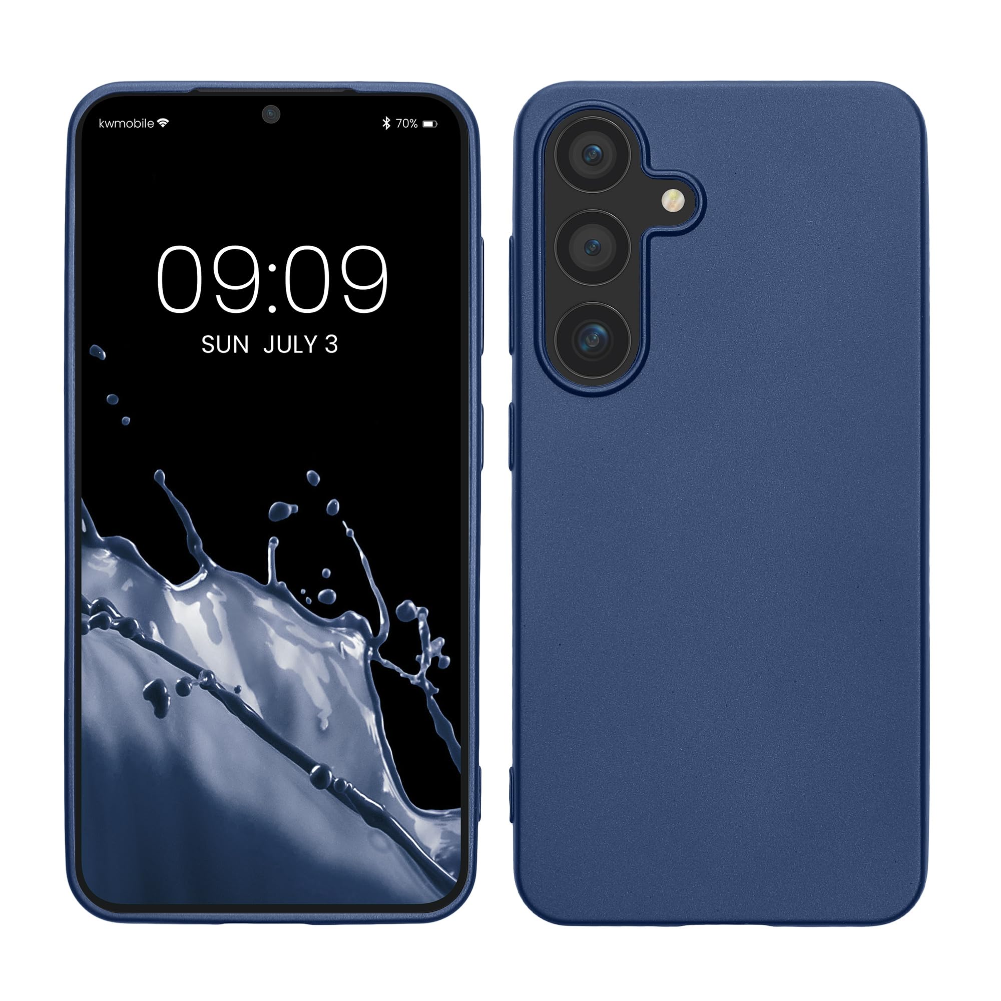 kwmobile Case Compatible with Samsung Galaxy S25 Case - Soft Slim Metallic TPU Silicone Cover - Metallic Blue