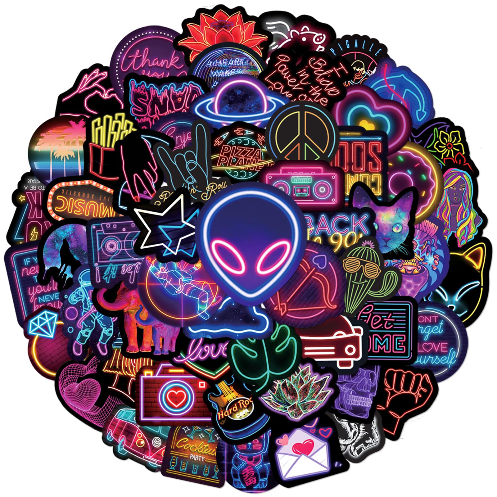 100Pcs Cool Neon Light Stickers For Kids Teens Adults, Trendy Graffiti Waterproof Vinyl Neon Stickers Pack For Water Bottle, Gui