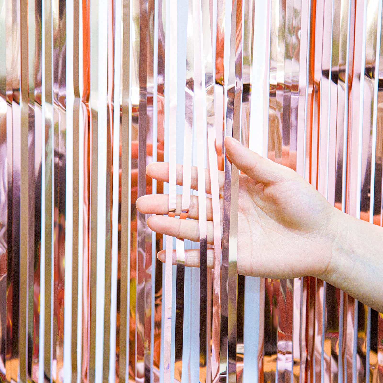 Decor365 Rose Gold Party Decoration Foil Tinsel Fringe Curtain Backdrop Hanging Circle Garland Birthday Party Decor Bridal Baby