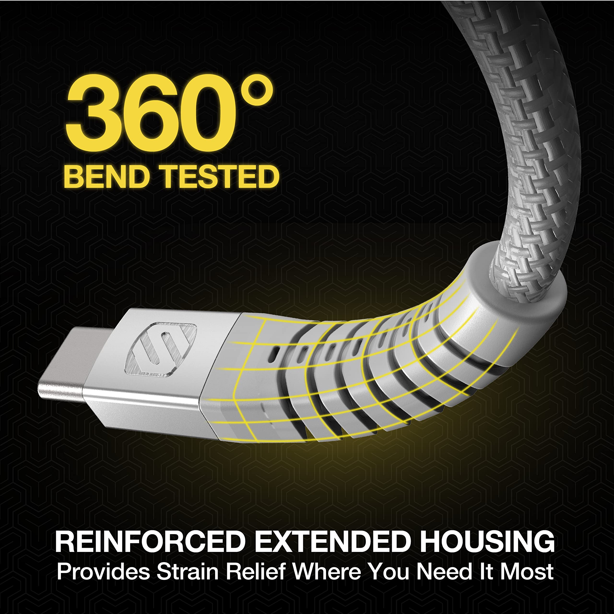 Scosche HDCAB4WT 4-ft Braided USB-A to USB-C Charger Cord, Fast Charging & Data Transfer Cable, Compatible with Samsung, iPhone, White