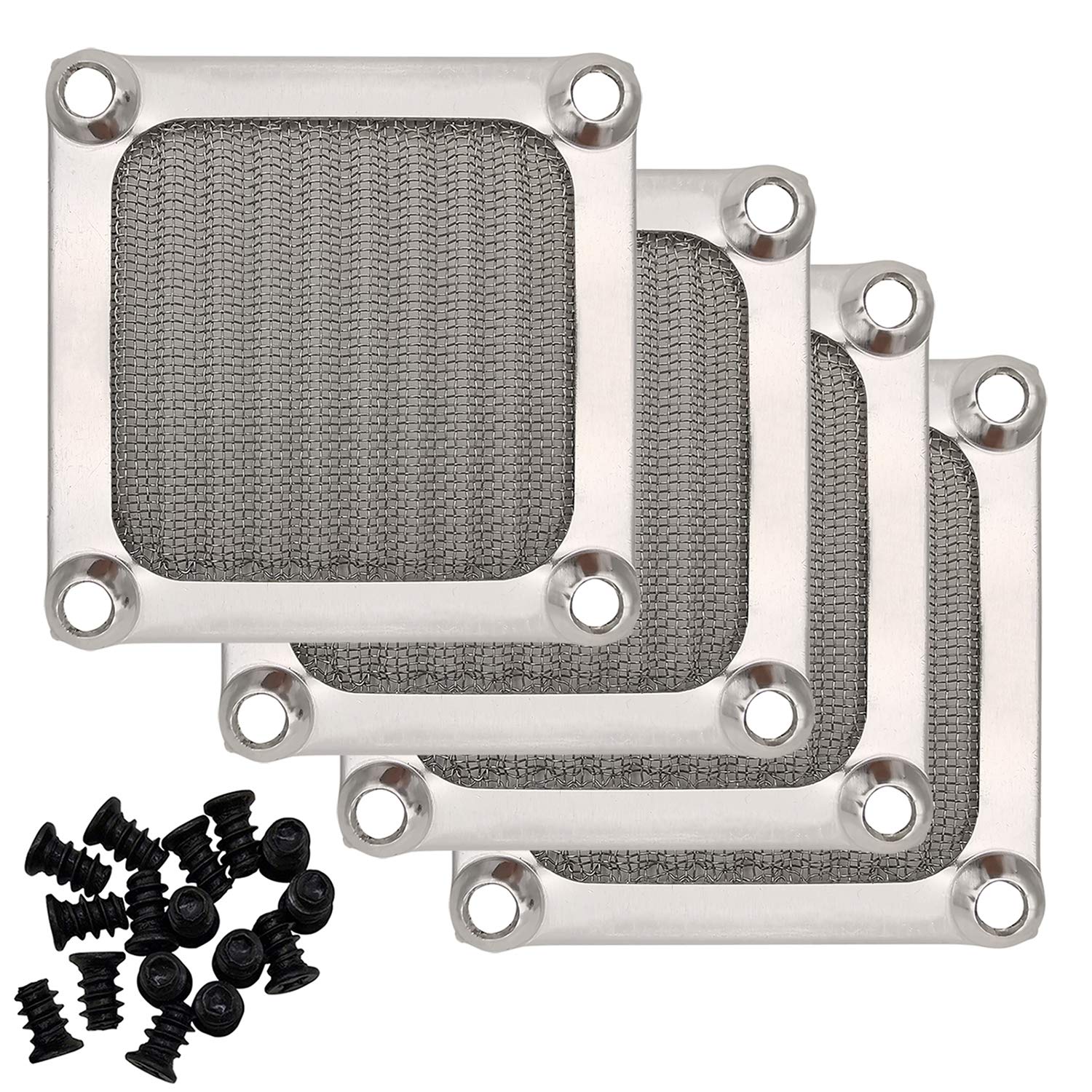 60mm Computer Case Fan Filter Grills with Screws, Aluminum Frame Ultra Fine Stainelss Steel Mesh, Silver Color - 4 Pack