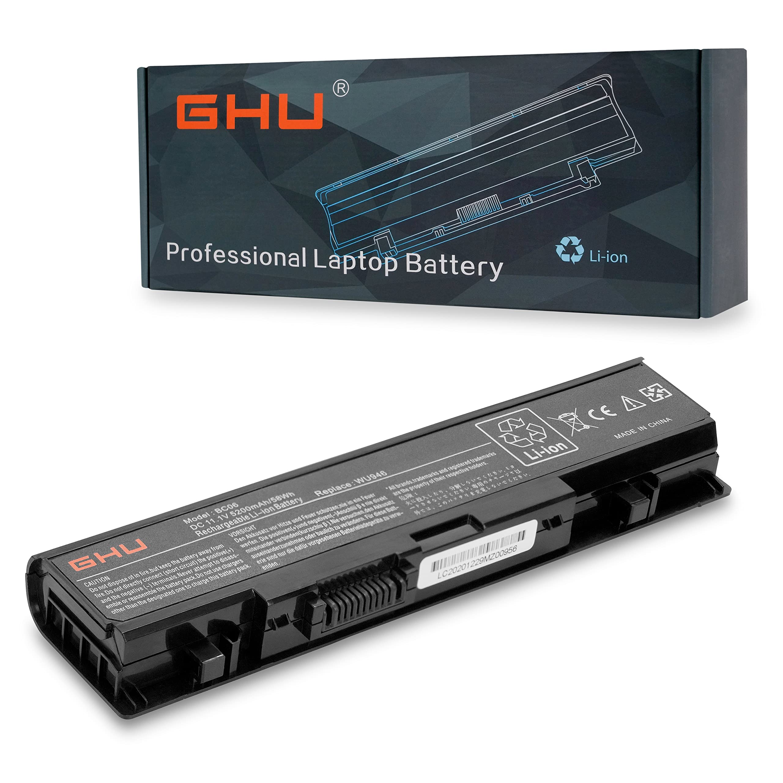 GHU New 6 Cells Battery 58 Wh Replacement for WU946 KM958 312-0701 312-0702 KM901 KM905 MT264 MT276 MT277 RM803 WU960 RM855 Comp