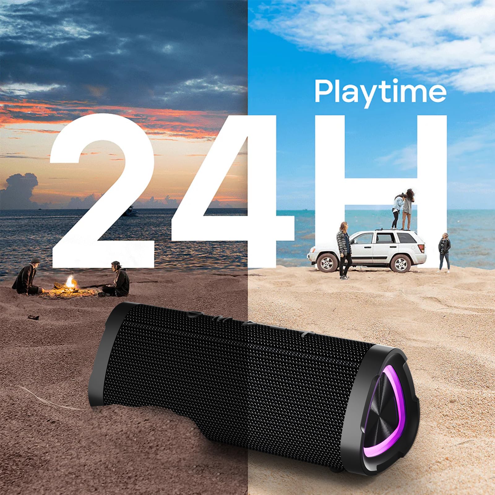 Vanzon Bluetooth Speakers,V40 Ipx7 Waterproof Portable Wireless Speaker With 24W Loud Stereo Sound&Up To 24H Playtime,Tws,Rgb Mu