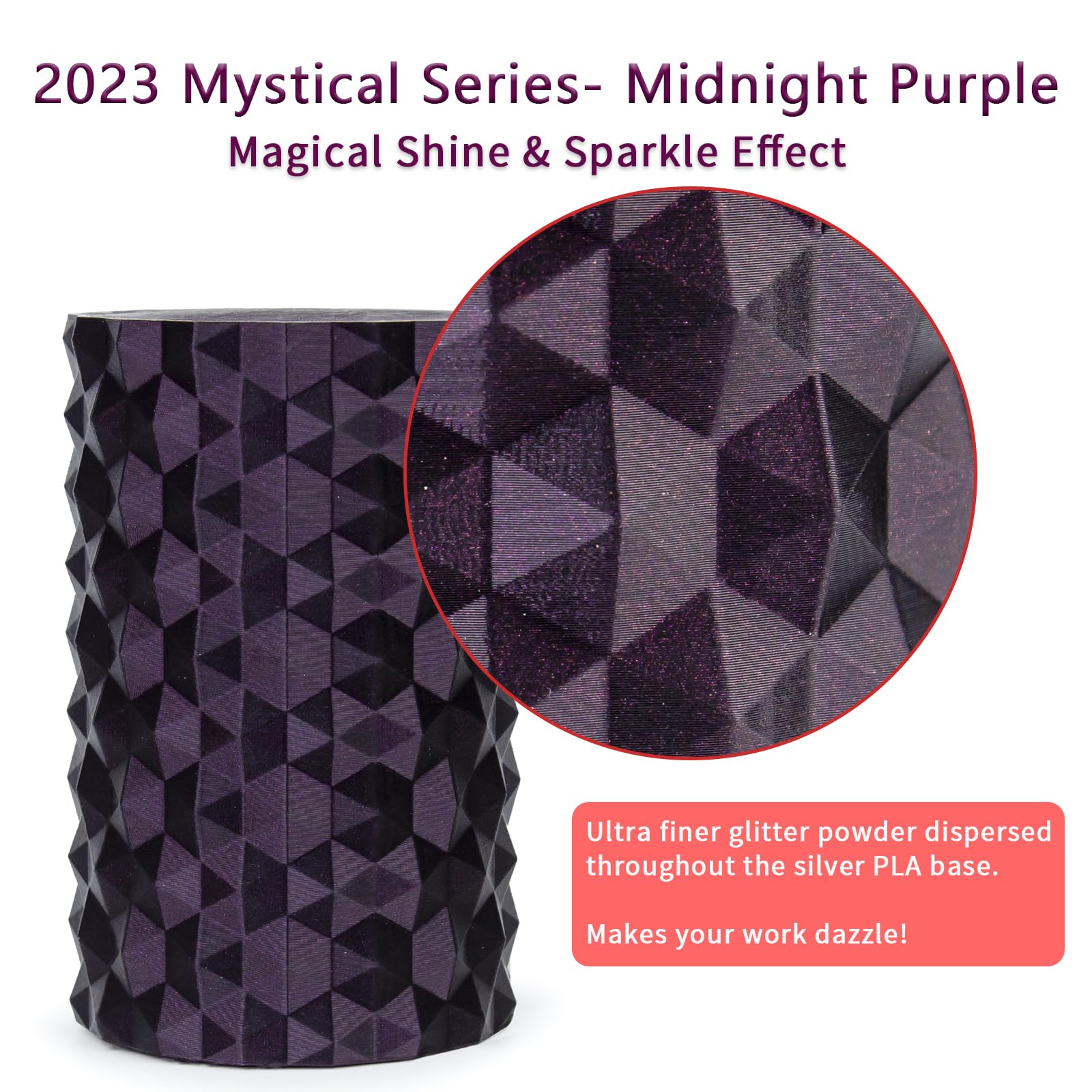 Ziro Shiny Sparkle Pla Filament With Finer Glitter, Shining 3D Printer Pla Filament 1.75Mm, Mystical Series 1Kg/2.2Lbs Spool, Di