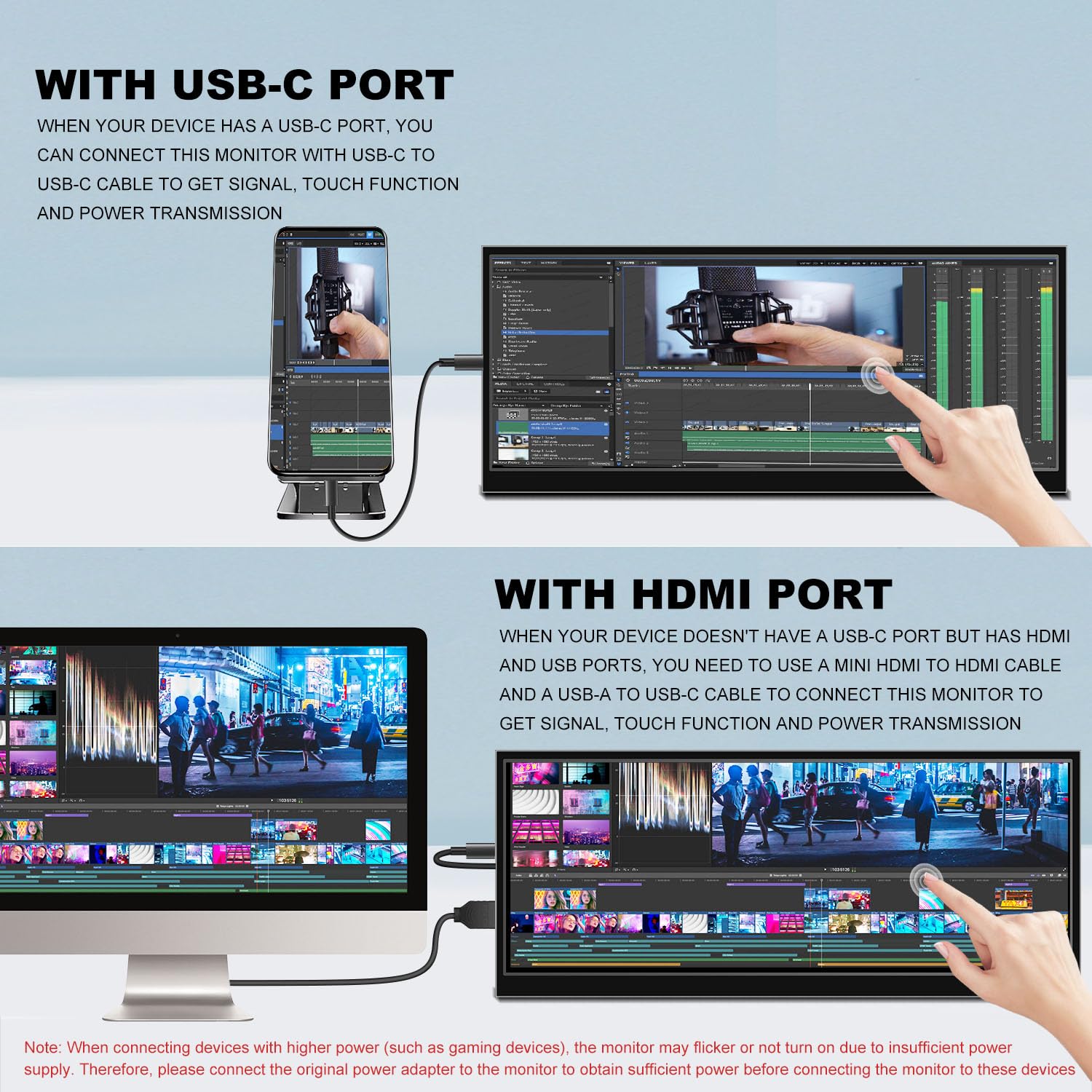 12.3 Inch Touchscreen Secondary Monitor, Ips Stretched Bar Lcd Travel Touch Display 1920 * 720 Hdmi Usbc, Portable Touch Screen
