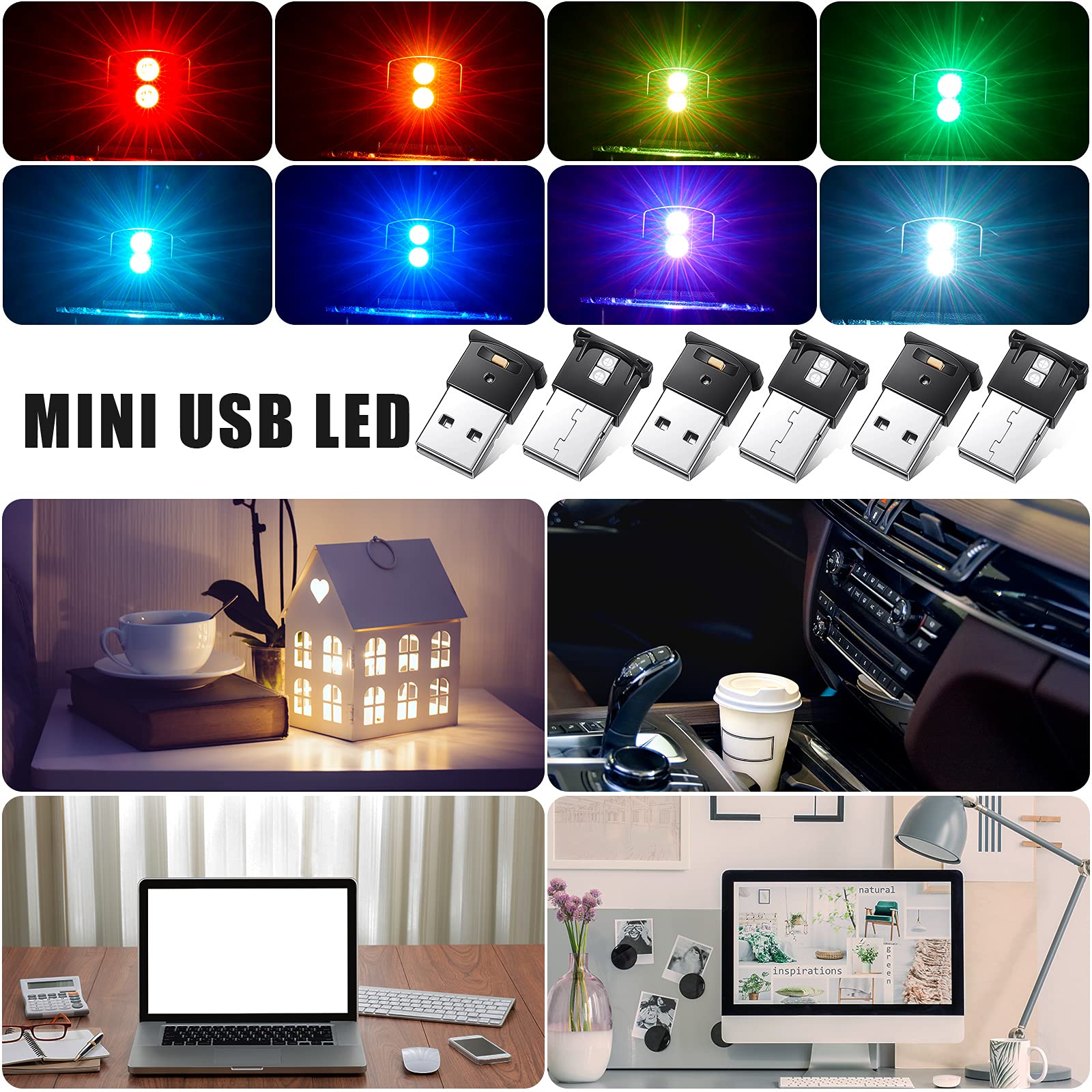Mini Usb Led Light, Rgb Car Led Interior Lighting Direct Current 5V Smart Usb Led Atmosphere Light, Laptop Keyboard Light Home O