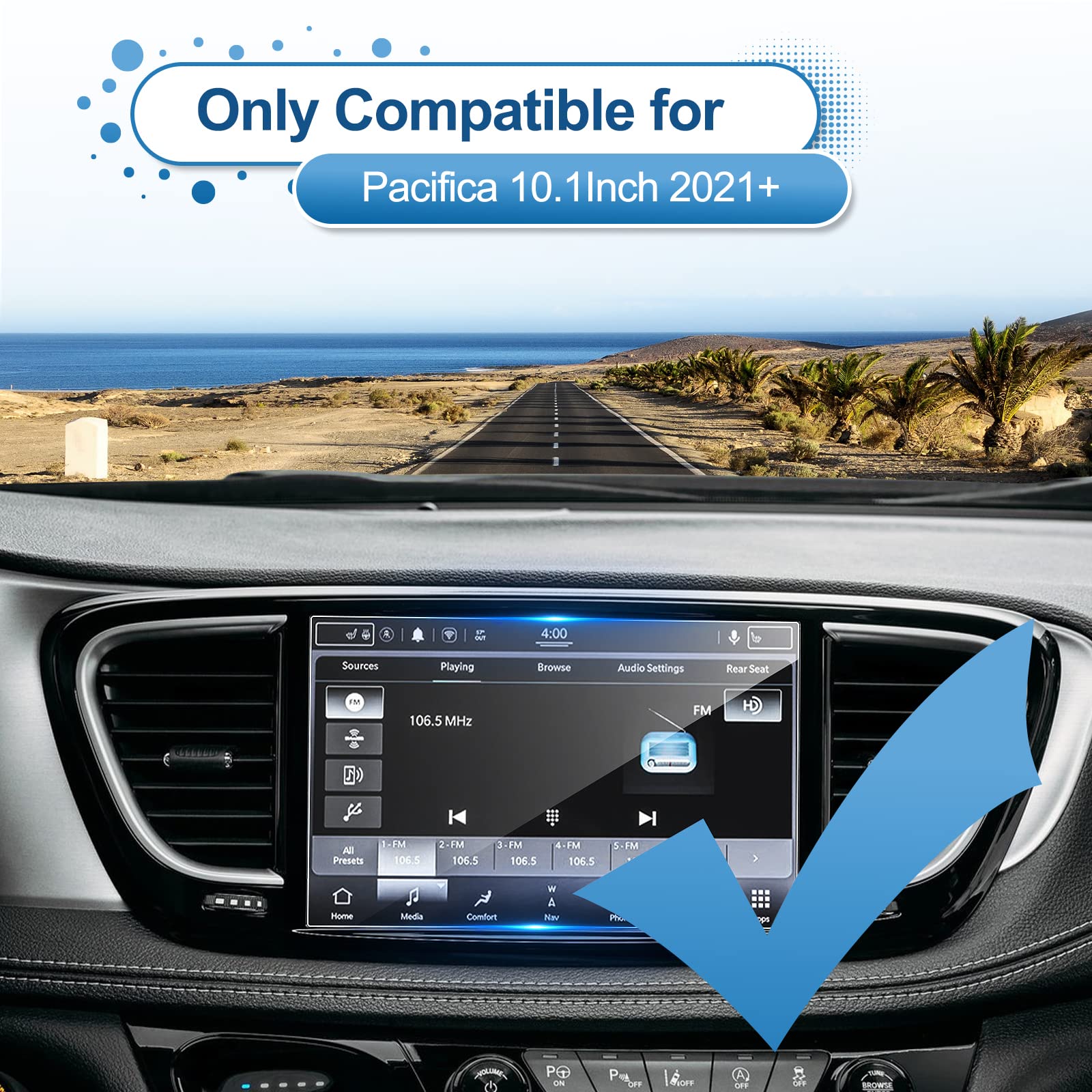 Coleya 2021 2023 2024 Pacifica Screen Protector For Chrysler Pacifica (Touring/Touring L/Pinnacle/Limited/Select) 10.1 Inch Touc