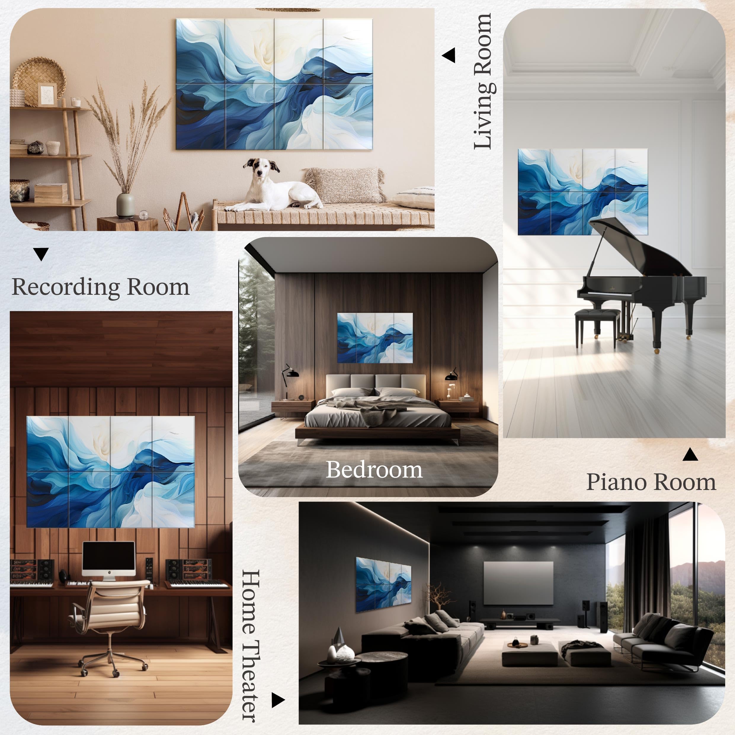 Soon Global 8 Pack Acoustic Panels, Soundproof Wall Panels, 48 X 32 Inches Sound Absorbing Panels, Decorative Acoustical Wall Pa