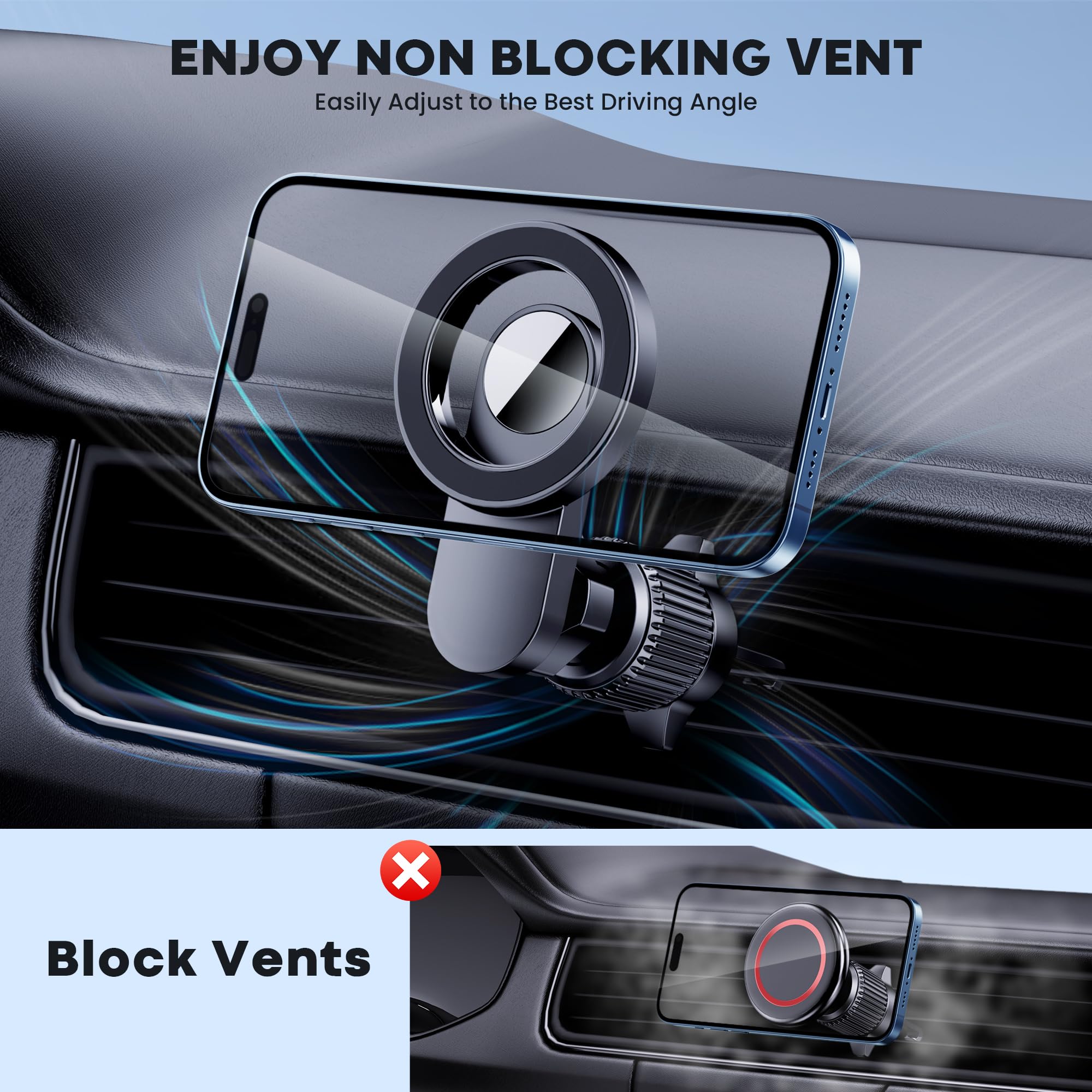 Pgu For Magsafe Car Mount [Strongest Magnets] Magnetic Phone Holder For Car [Hands Free] Air Vent Car Cell Phone Holder Mount Ca