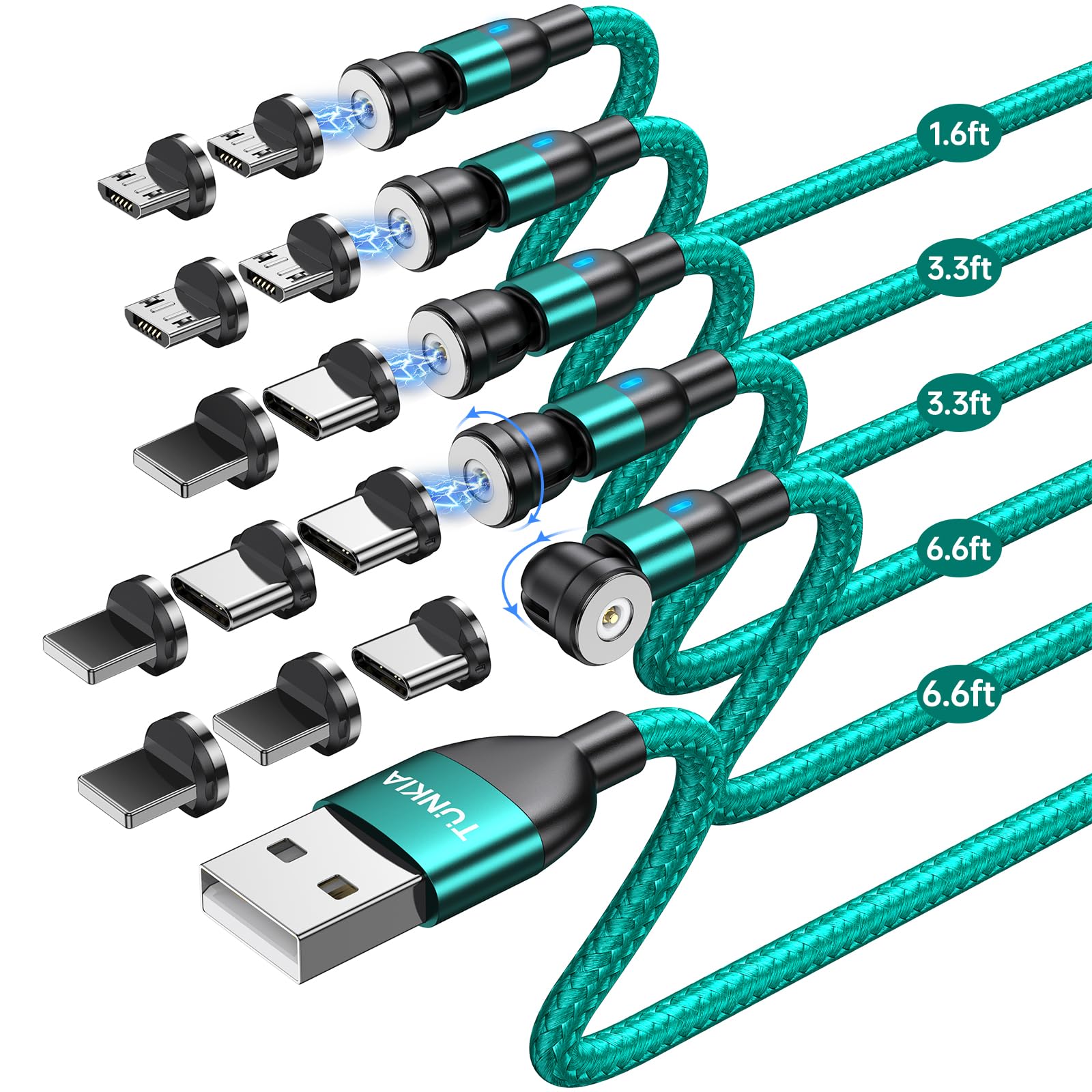 Magnetic Charging Cable (4Pack, 3.3Ft/3.3Ft/6.6Ft/6.6Ft)/360&180 Rotating Magnetic Usb C Charging Cable With Led/Magnetic Charge