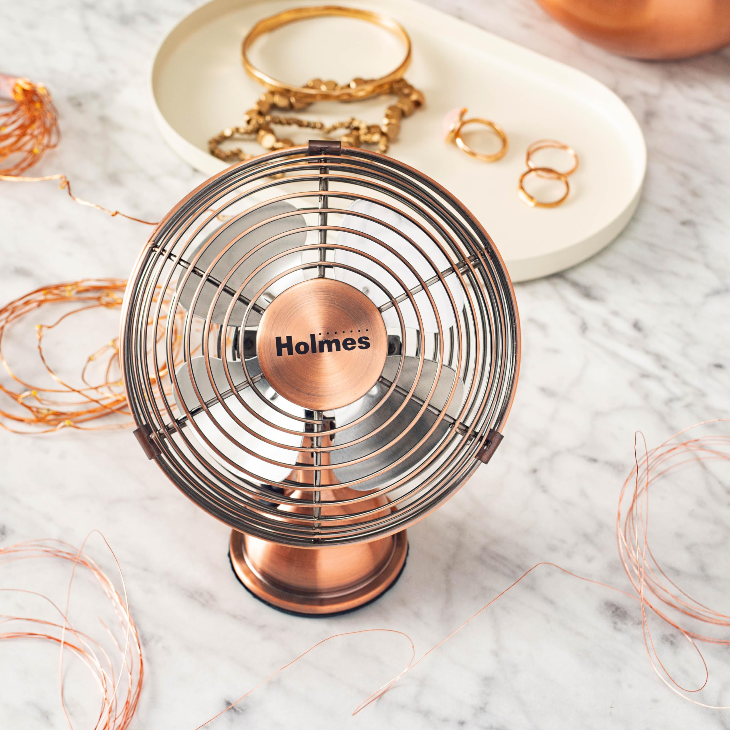Holmes 4'' Mini Heritage Desk Fan, Usb Powered, Single Speed, 4 Blades, Adjustable 100 Head Tilt, Metal Construction, Ideal For