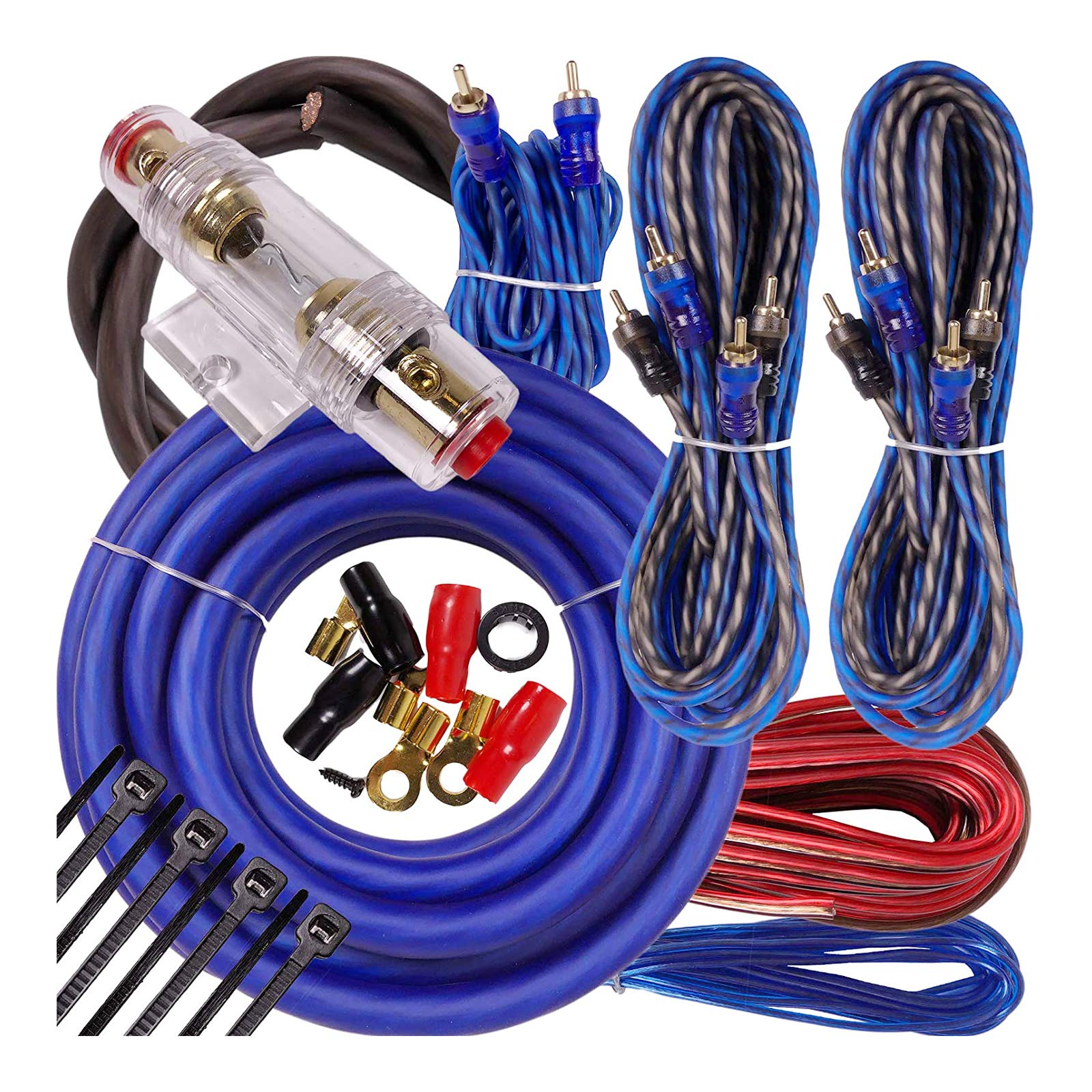 Complete 5 Channels 2500W Gravity 4 Gauge Amplifier Installation Wiring Kit Amp Pk2 4 Ga Blue   For Installer And Diy Hobbyist   Perfect For Car/Truck/Motorcycle/Rv/Atv