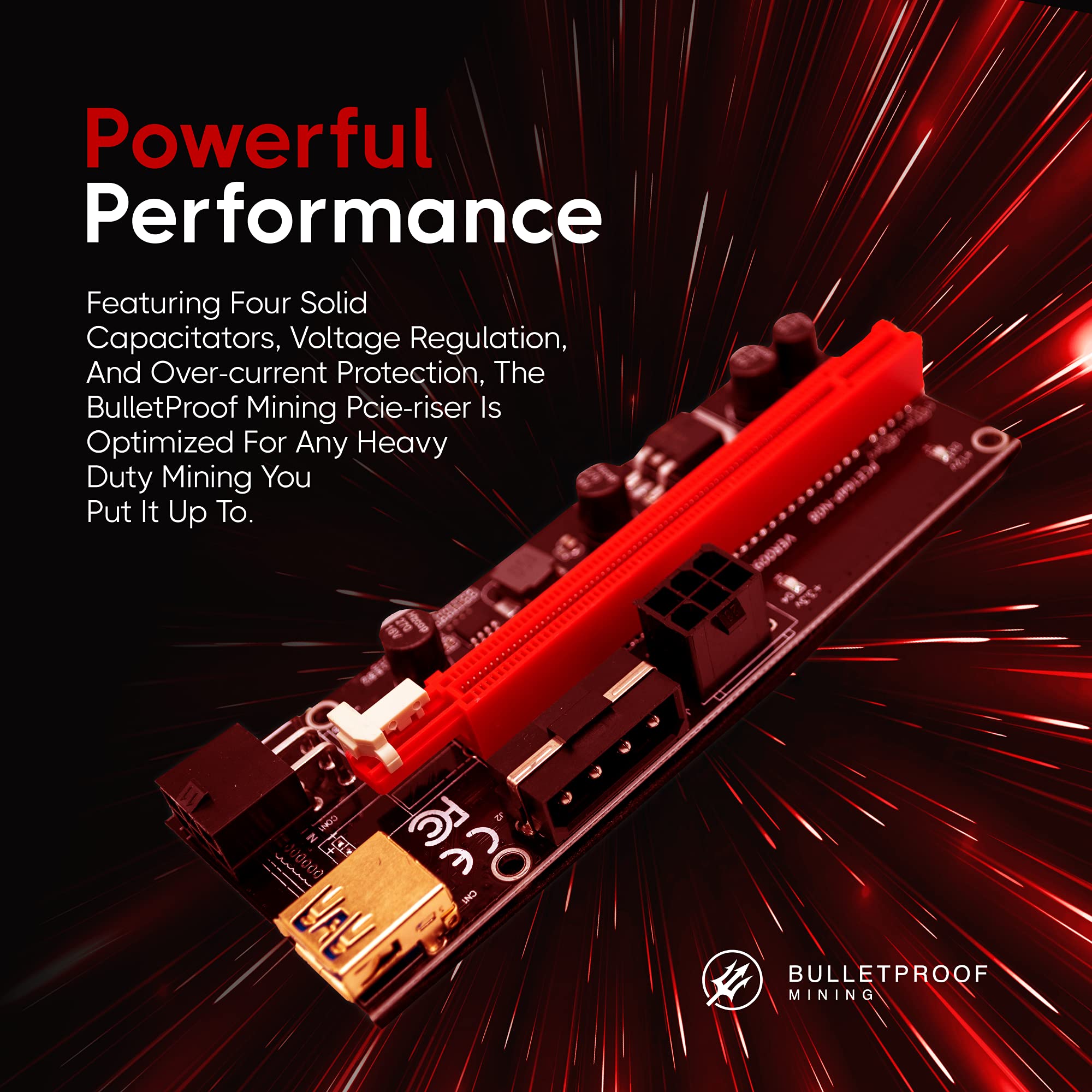 Bulletproof Mining Graphics Card Pcie Riser Ver 009S 16X To 1X Powered Riser Adapter Card W/Usb 3.0 Extension Cable & 6 Pin Pci