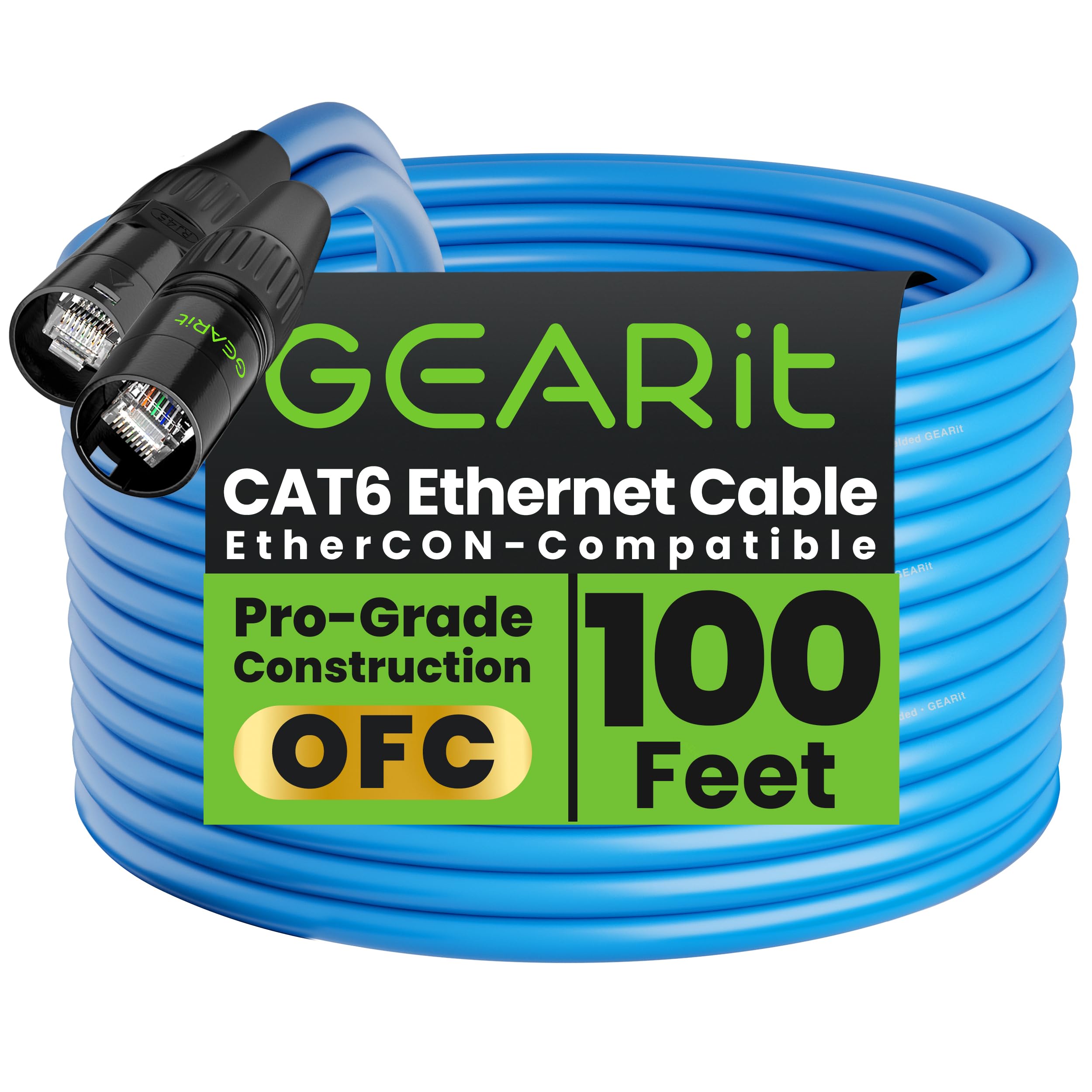 GEARit Shielded CAT6 Ethercon Cable (100 Feet) Professional Audio & Lighting RJ45 EtherCON-Compatible Cable for Studio, Stage, C