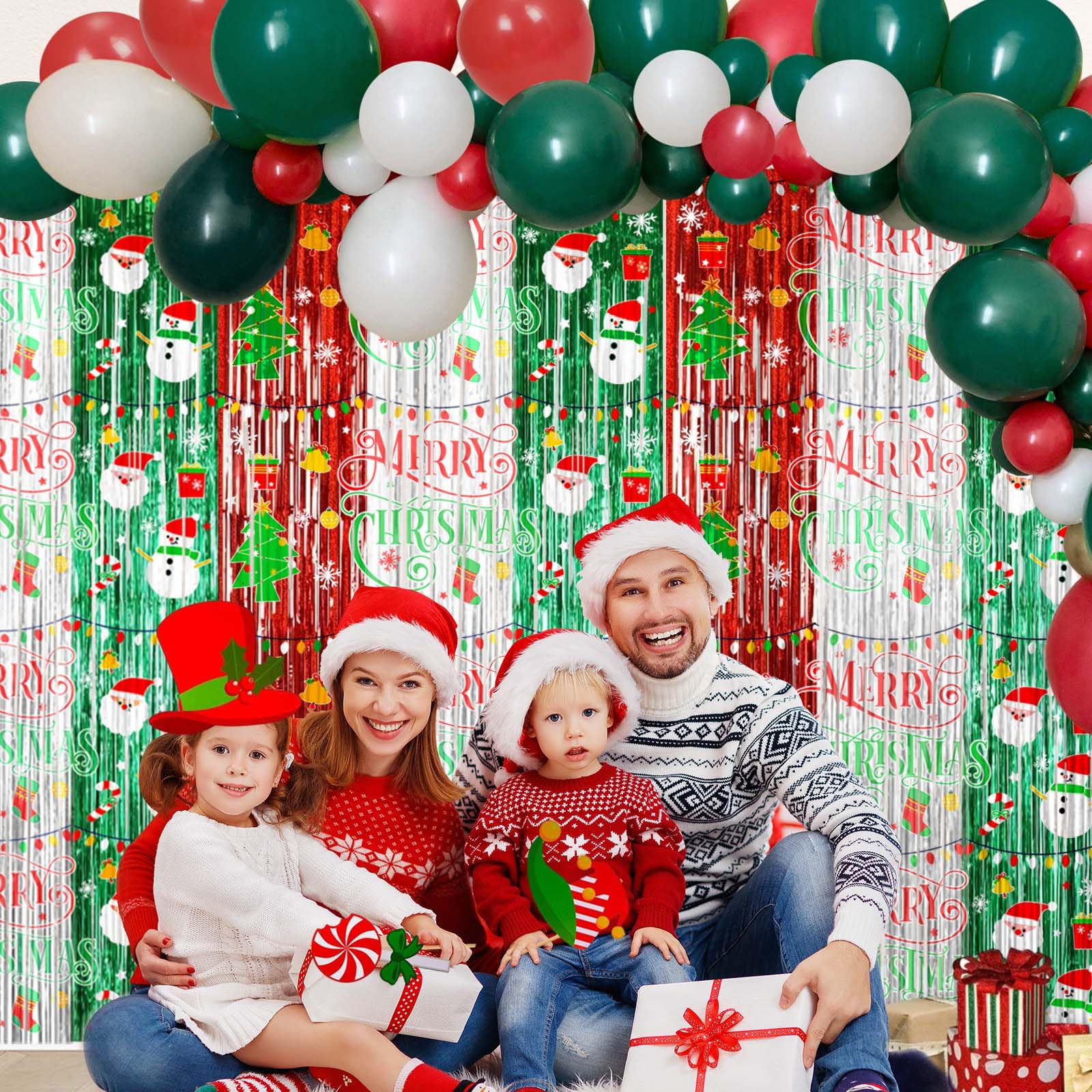 Avezano 3Pcs Christmas Party Decorations Merry Christmas Foil Fringe Curtains For Kids & Adults Selfie Picture Backdrop Holiday