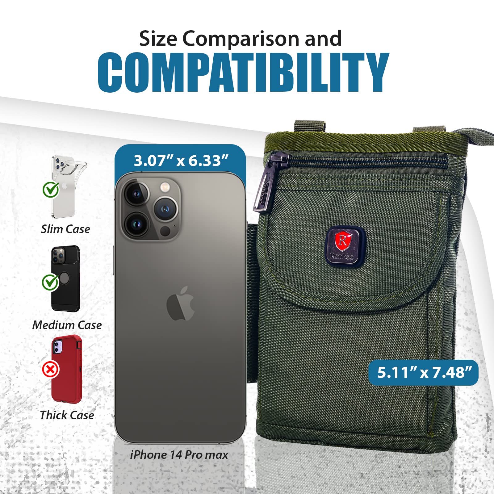 Ranboo Nylon Phone Belt Pouch Fits For Iphone 15 Pro Max 14 Pro Max 14 Plus 13 Pro Max 12 Pro Max Samsung Galaxy A54 S23 Ultra H