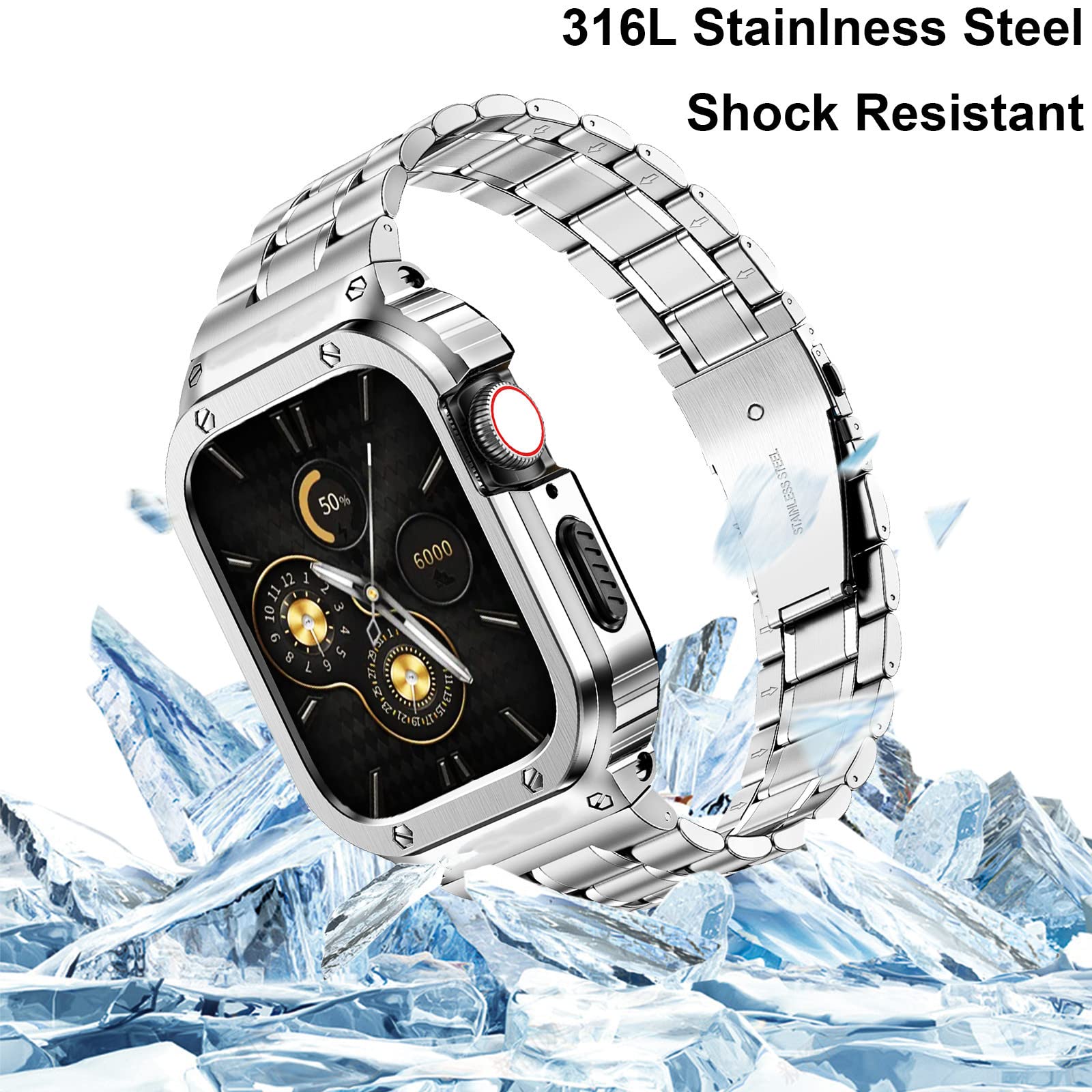 Haslfm Stainless Steel Watch Band With Case Compatible With Apple Watch Series 9/8/7(45Mm),Metal Strap And Rugged Protective Cov