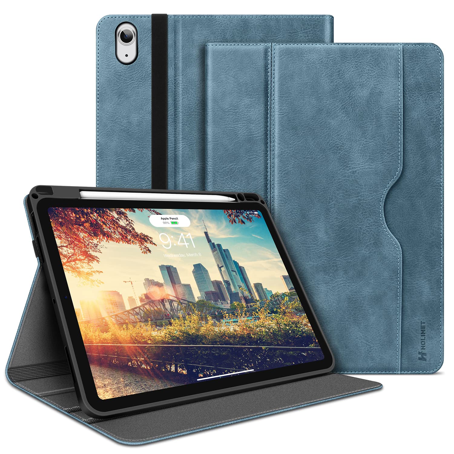 H Holimet Case For Ipad Air 11 Inch 2024 (M2)/Ipad Air 4Th/5Th Generation 10.9 Inch With Pencil Holder Pocket Typing Angle Auto 