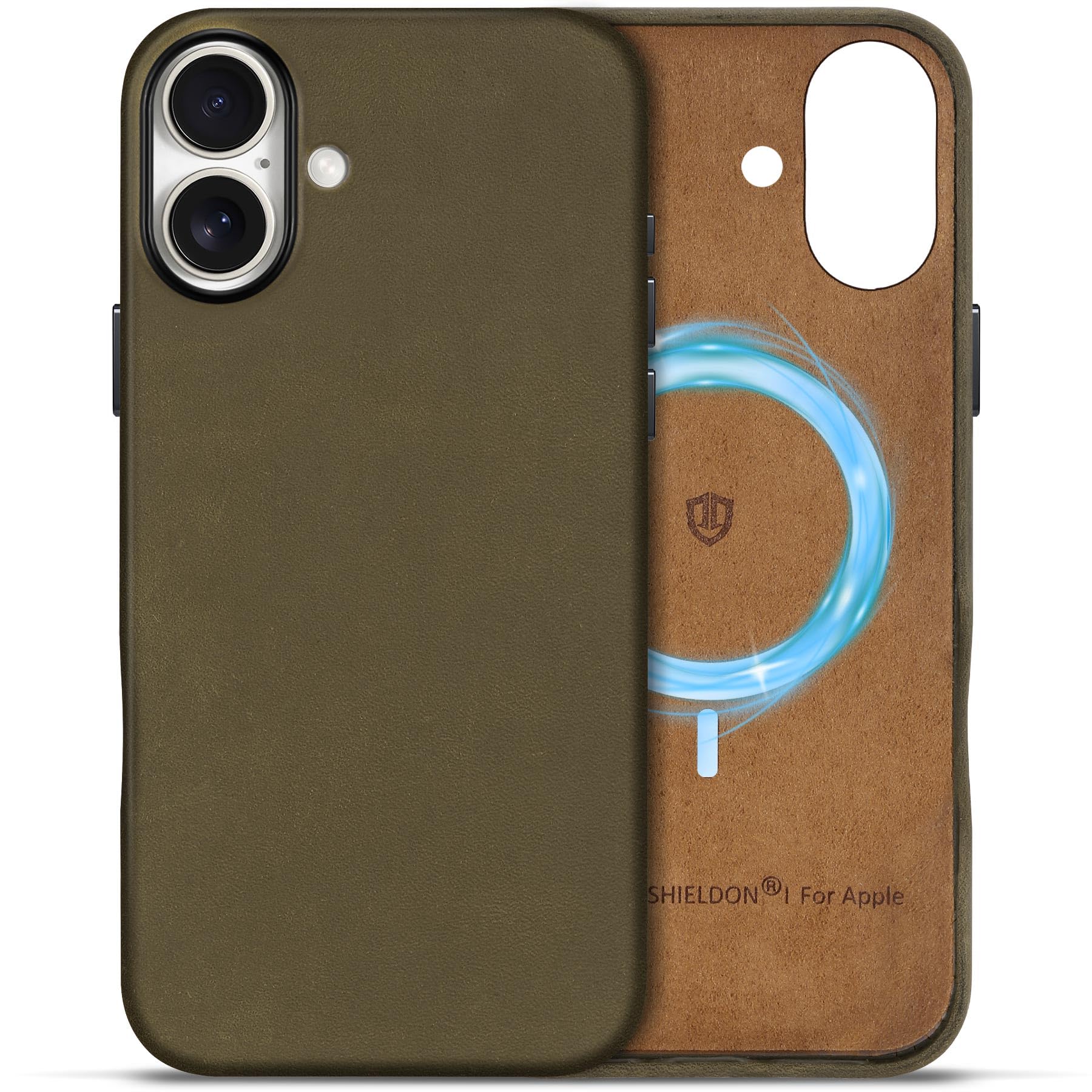 Shieldon Leather Case For Iphone 16 Plus 6.7'', Crazy Horse Top Grain Leather Magnetic Wireless Charging Slim Non-Slip Shockproo