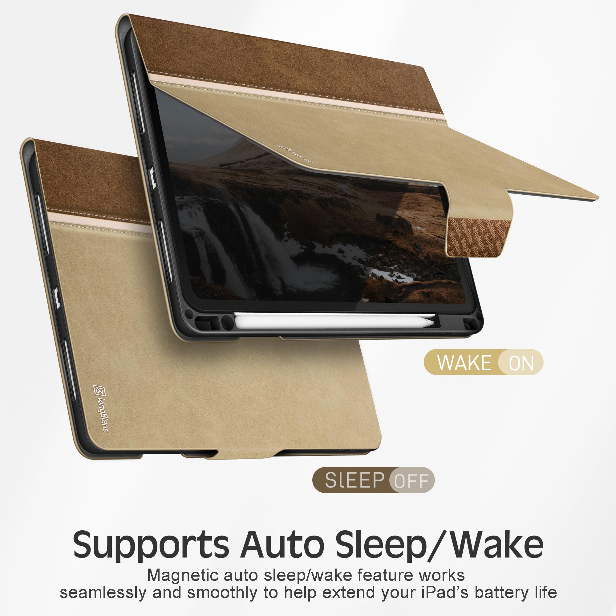 Kingblanc Case For Ipad Pro 13 Inch Case (2024, M4) With Pencil Holder, Vegan Leather Smart Stand Protective Cover [Auto Sleep/W