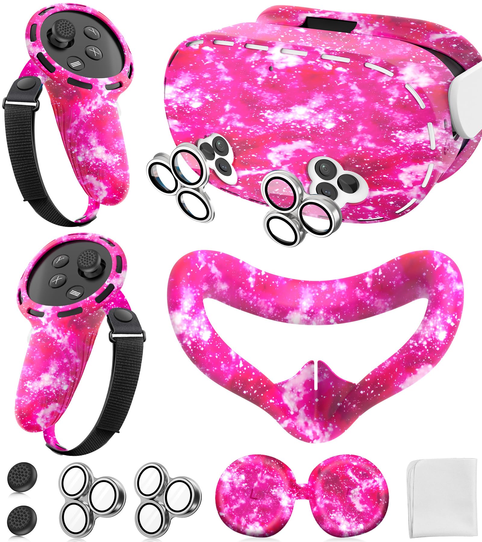 Silicone Cover Set Compatible With Meta/Oculus Quest 3S Accessories, Silicone Face Cover, Controller Grip Cover, Camera Lens Pro