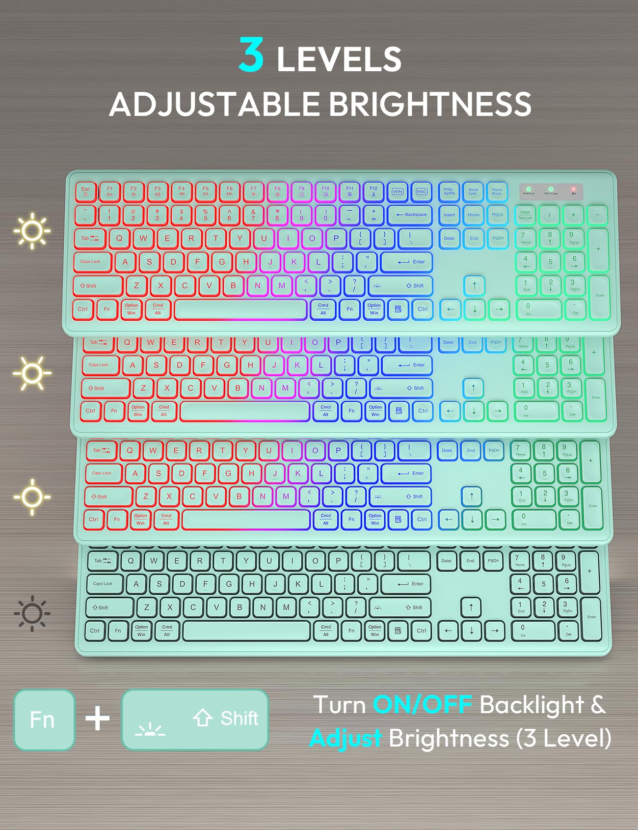 Wireless Keyboard And Mouse Combo   Rgb Backlit, Rechargeable & Light Up Letters, Full Size, Ergonomic Tilt Angle, Sleep Mode, 2.4Ghz Quiet Keyboard Mouse For Mac, Windows, Laptop, Pc, Mint Green