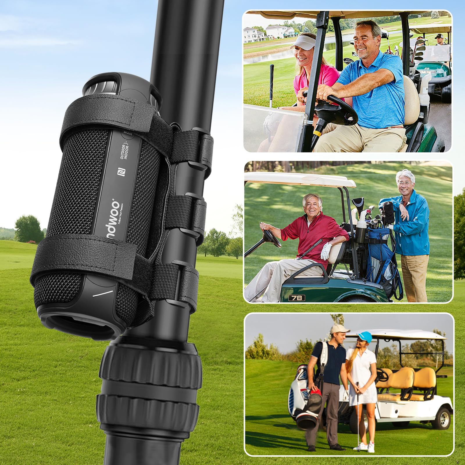 Caudblor Portable Speaker Mount For Bike/Golf Cart Railing/Boat, Adjustable Outdoor Wireless Speaker Strap Holder Accessory,Fit