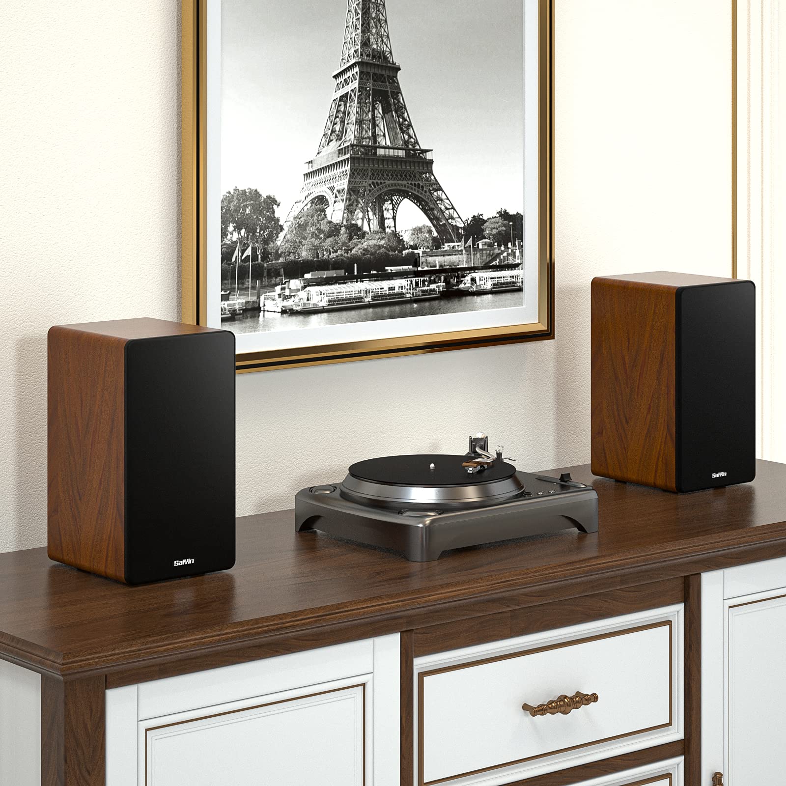 Saiyin Bluetooth Bookshelf Speakers, 40W X 2 Powered Tv Speakers With 4 Inch Woofer, Turntable Speakers With Optical/Aux Input/S