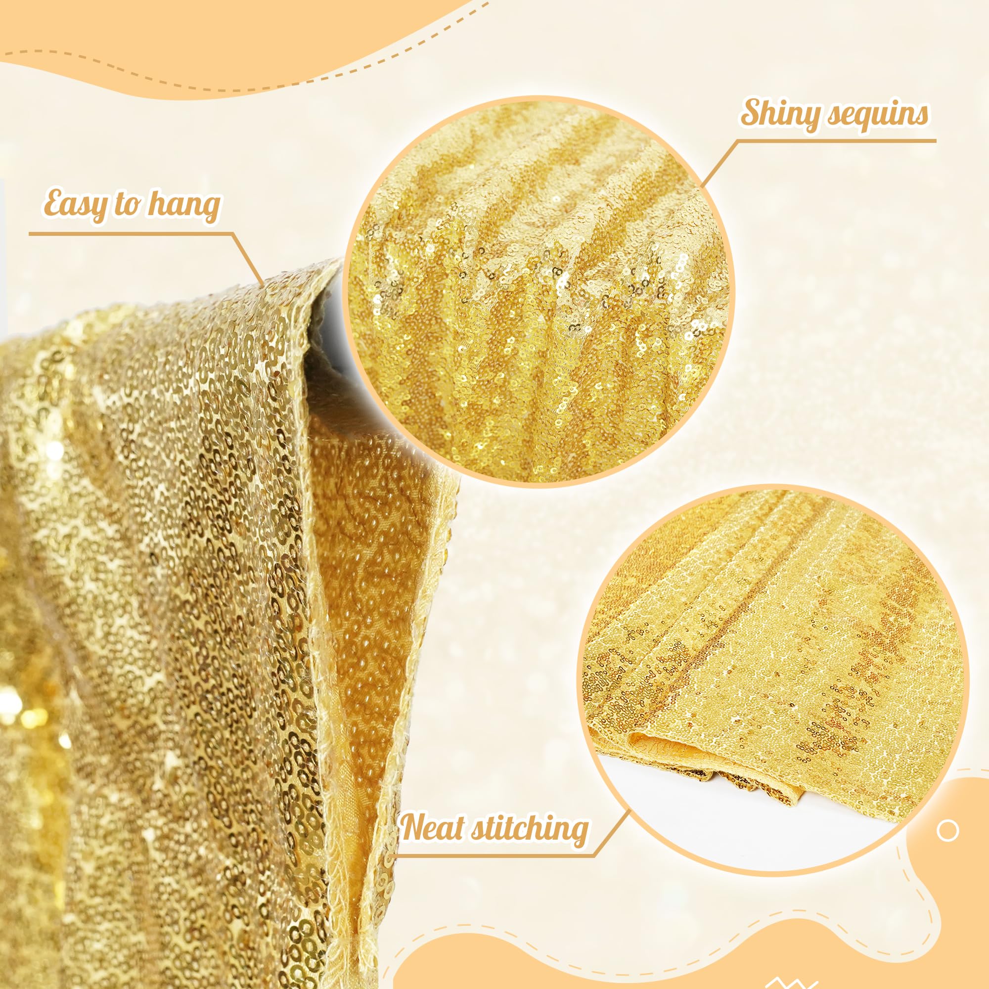 Partydelight Sequin Backdrop Curtains 2 Panels Sparkly Gold 5Ft X 10Ft Photograph Back Drop Wedding Curtain Special Events